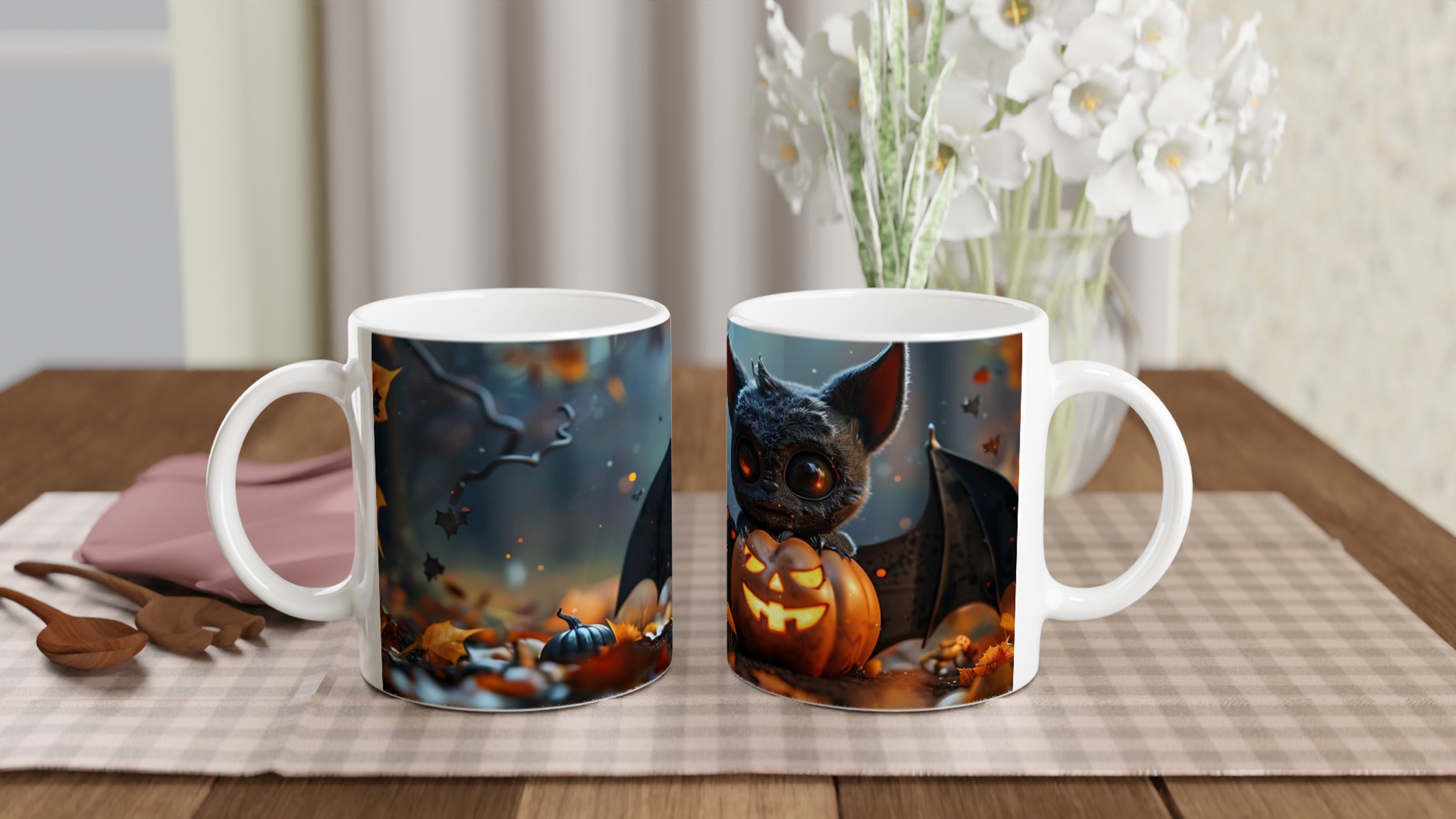 Söt Fladdermus & Lysande Pumpa – 11oz Keramisk Mugg för Halloween och mysiga höstkvällar 10 cfa28070-76be-4eda-b198-cd510ab4c457