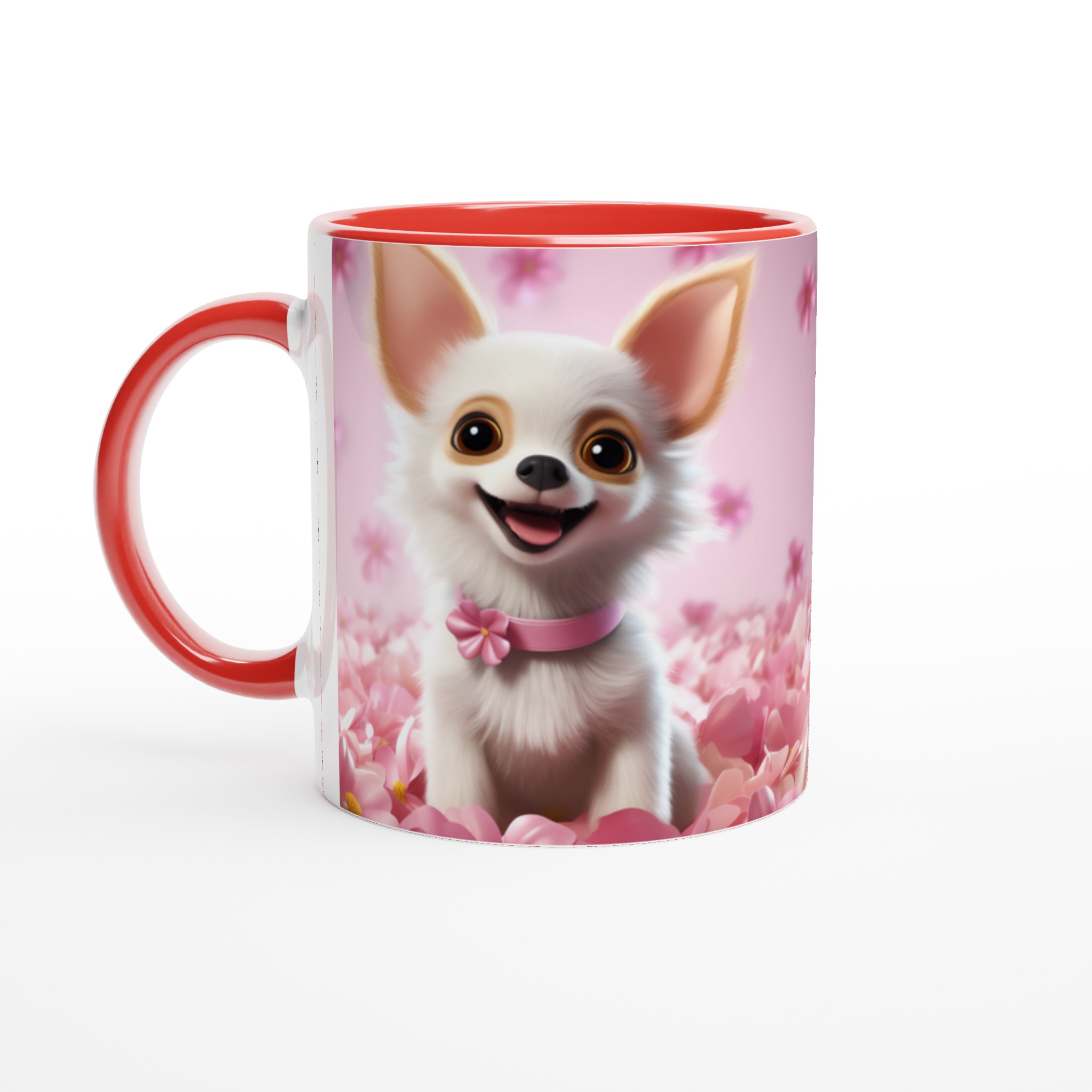 Chihuahua Drömmugg: Söt Valp i Rosa Blomster – 11oz Keramisk Mugg i Valfri Färg 2 cfc16331-8598-4e58-ae73-cddf0a489ca1