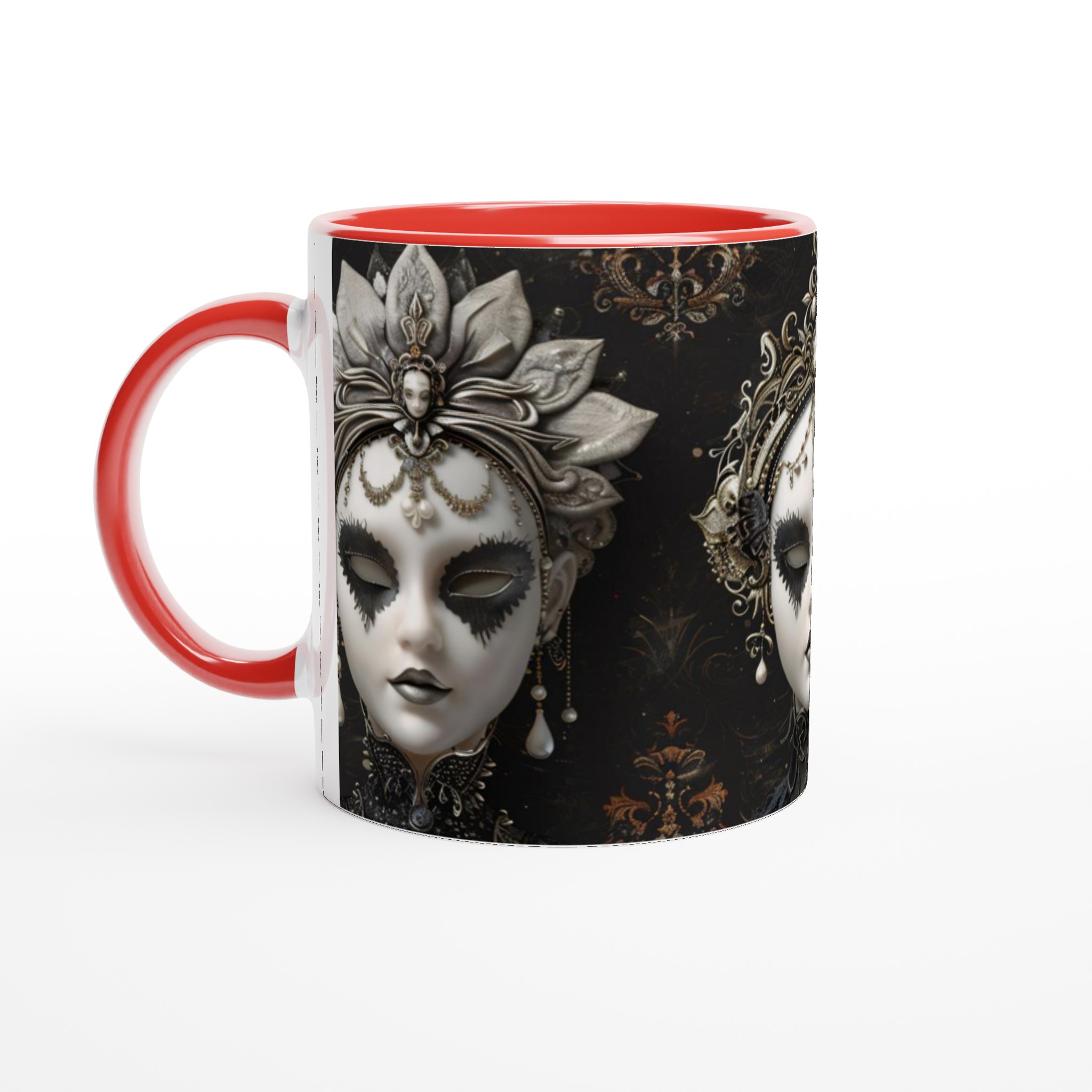 Vit 11oz keramisk mugg med gotiskt maskmotiv – välj din favoritfärg för en dramatisk stil 2 cfdc5035-b065-40a0-92bb-f8d41602baeb