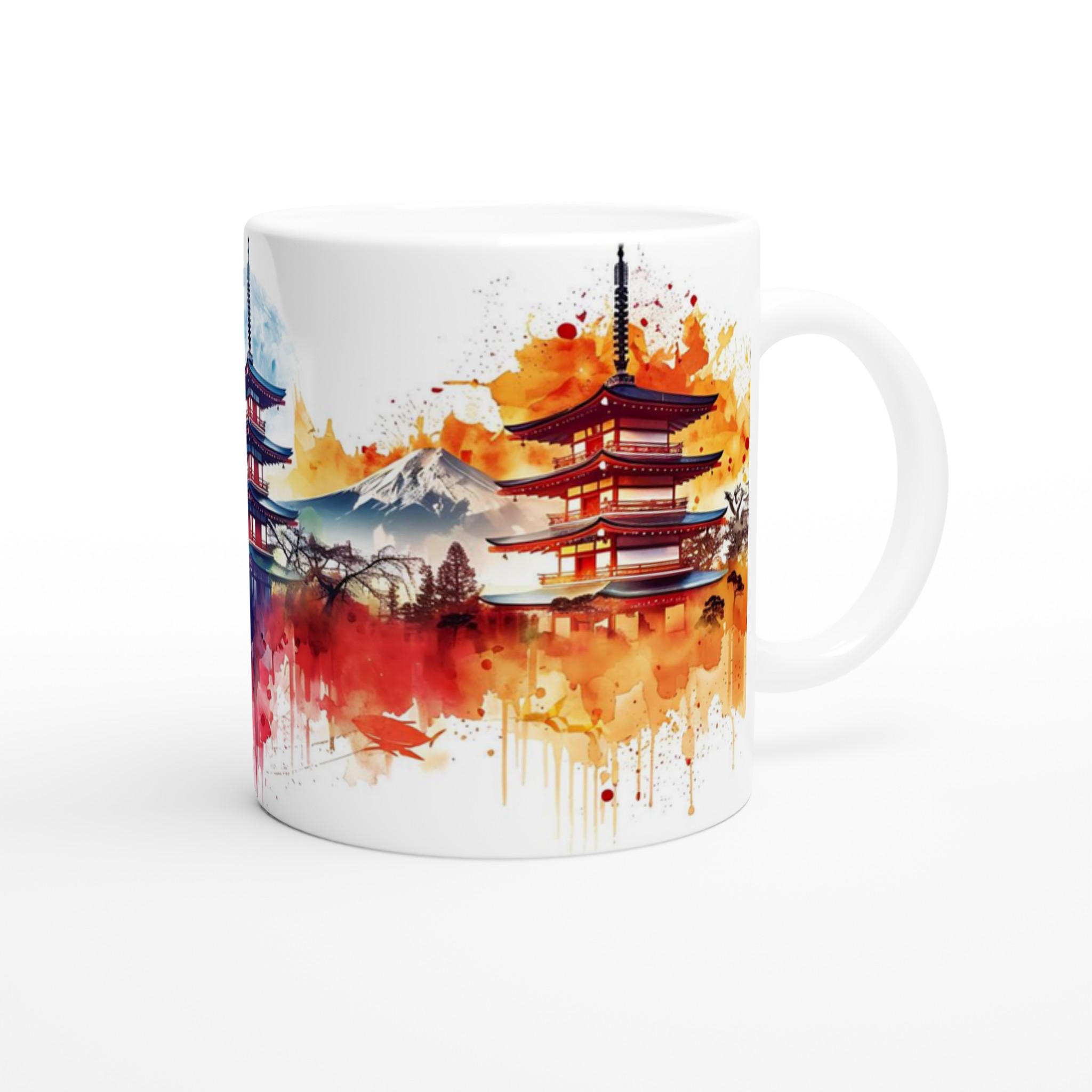 Japansk Akvarell Konst Mugg - Livfull Pagoda & Berg Design 11oz Keramisk Mugg 9 d11d50b9-c57b-4a66-b2bd-f0d661e4c6e0