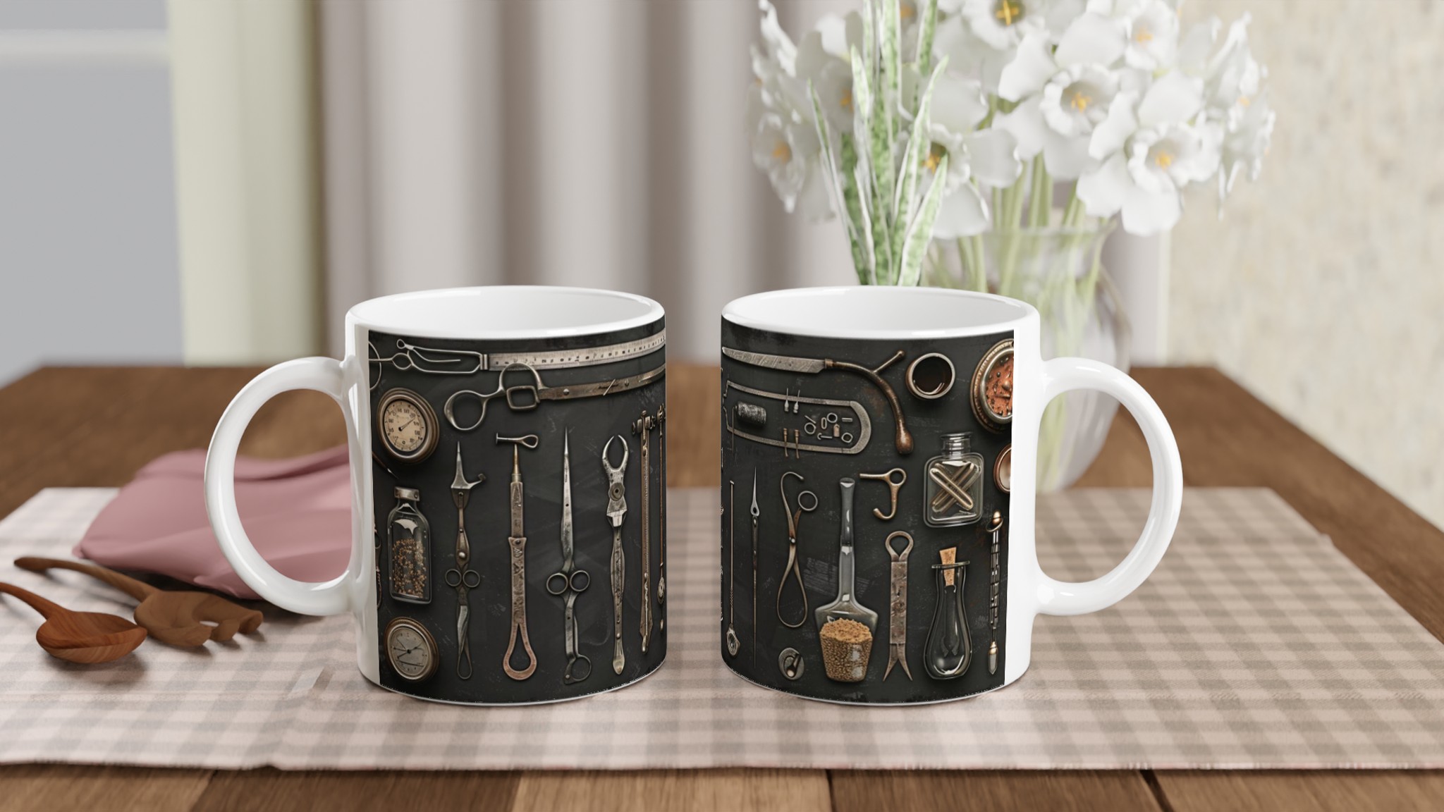 Vit 11oz Keramisk Mugg med Vintage Verktygsdesign – Välj Bland 7 Eleganta Keramiska Färger 10 d167f93f-3415-4129-bca8-b27a8b034d04