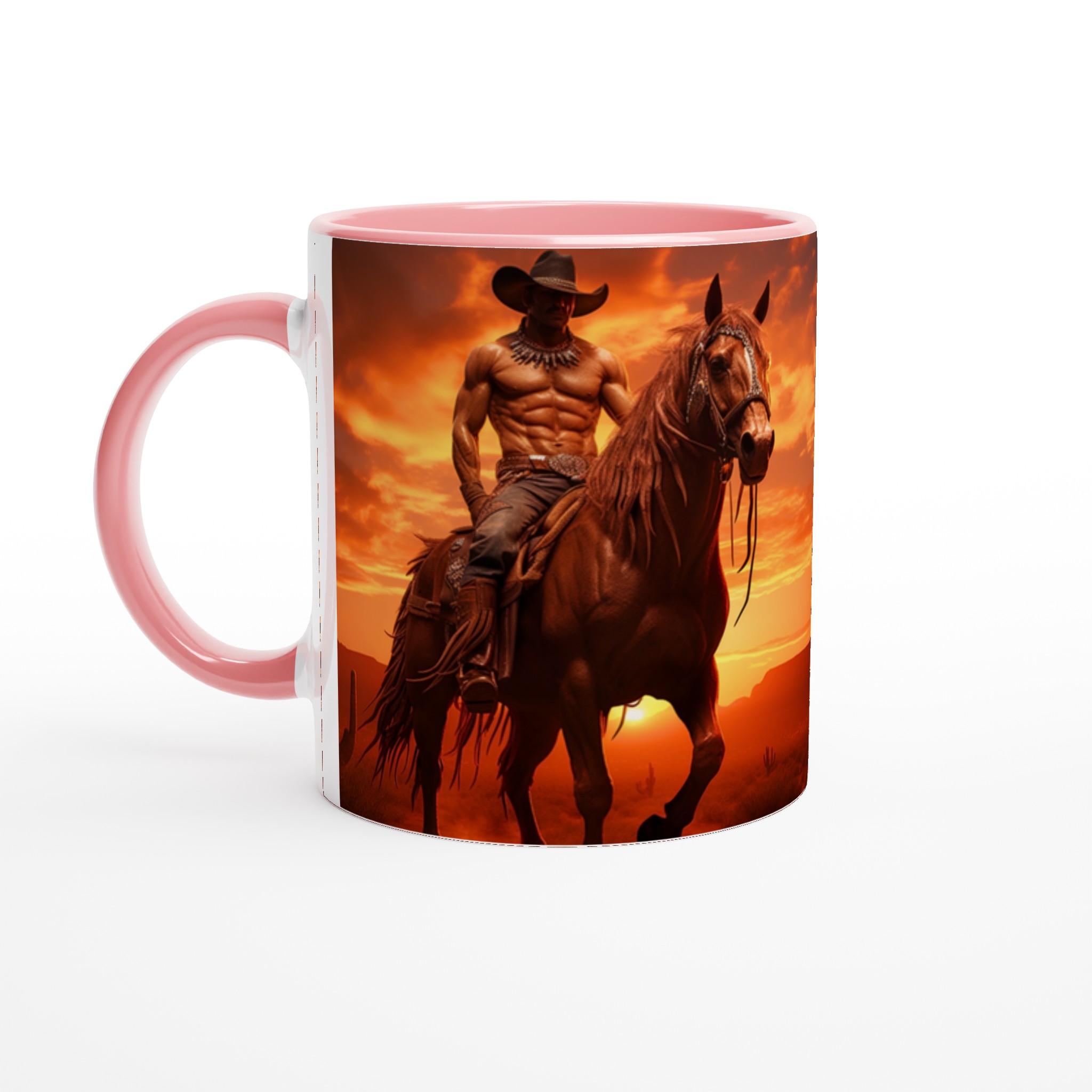 Vilda Västern Solnedgång Mugg – 11 oz Keramikmugg med Musklig Cowboy & Häst 6 d1ba452b-f83f-48ad-b512-d068a0d6ea32