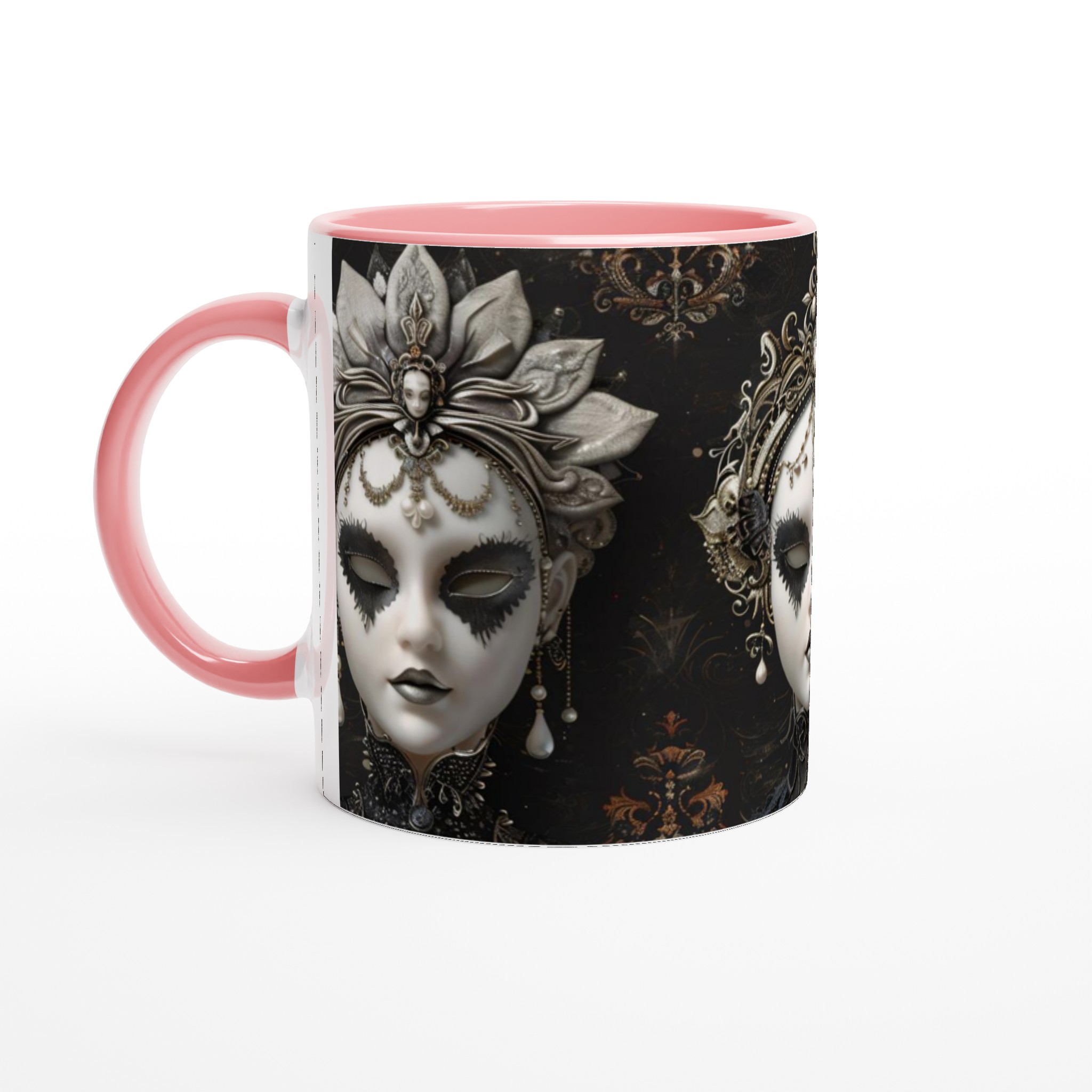 Vit 11oz keramisk mugg med gotiskt maskmotiv – välj din favoritfärg för en dramatisk stil 6 d1f80cfd-ca21-451d-904e-6a46d33a2d6f