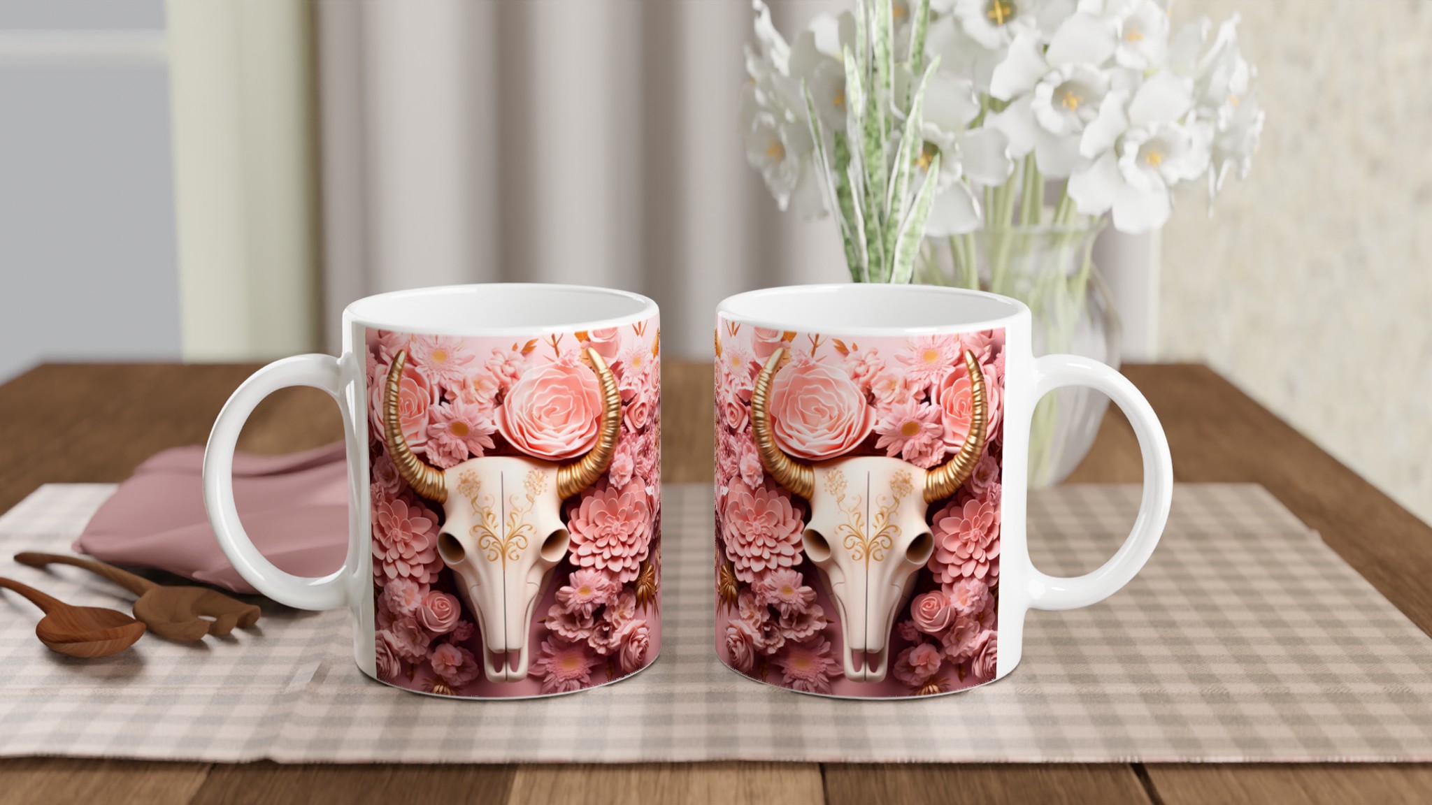 Elegant Boho Chic Keramikmugg – Blommig Design med Skalle i Rosa och Guld – Välj din Färg! 10 d273966b-f371-48a8-9e58-6de4d1061bdd