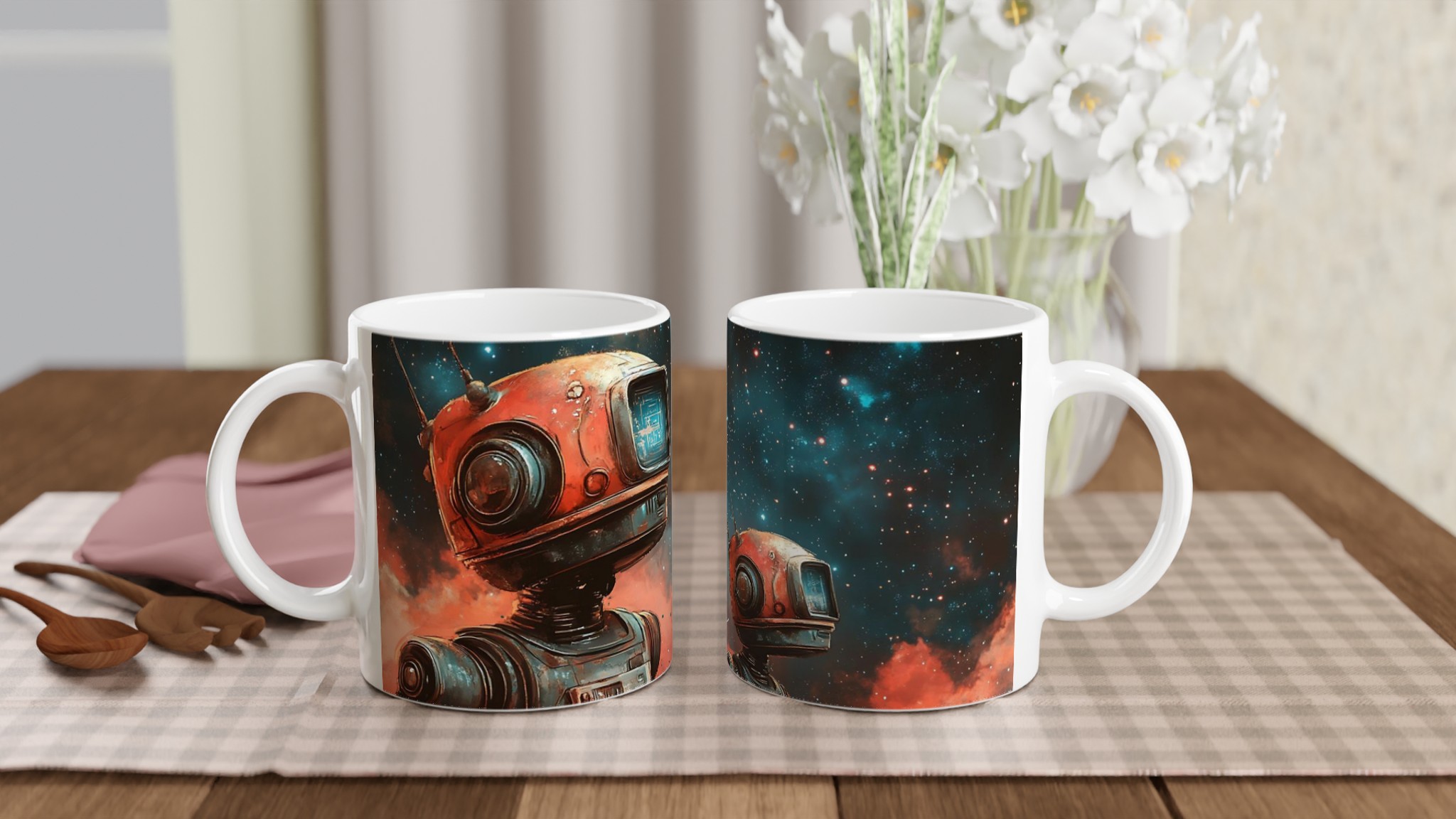 Retro Space Robot Mugg - Vit Keramikmugg 11oz med Sci-Fi Motiv i Livfulla Färger 10 d2b18848-505e-42ec-848f-252e3868a212