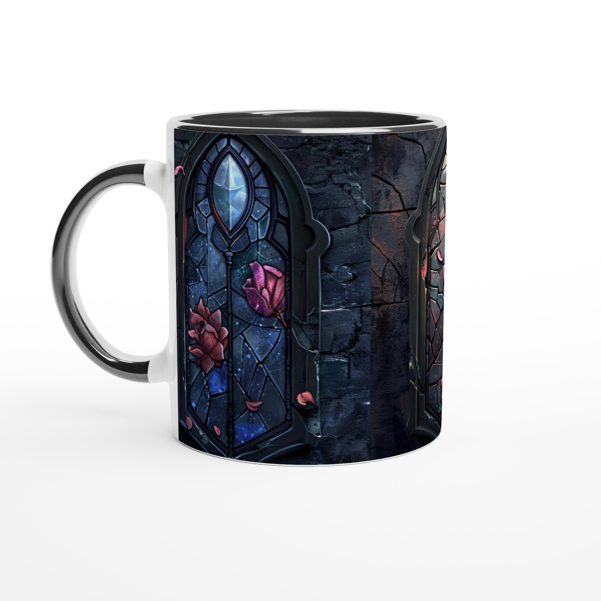 Vit 11oz keramisk mugg med dramatisk glasmålningsinspirerat motiv i flera färger 7 d36a9a8e-23b7-4dd2-904b-e69e7bd72bdb