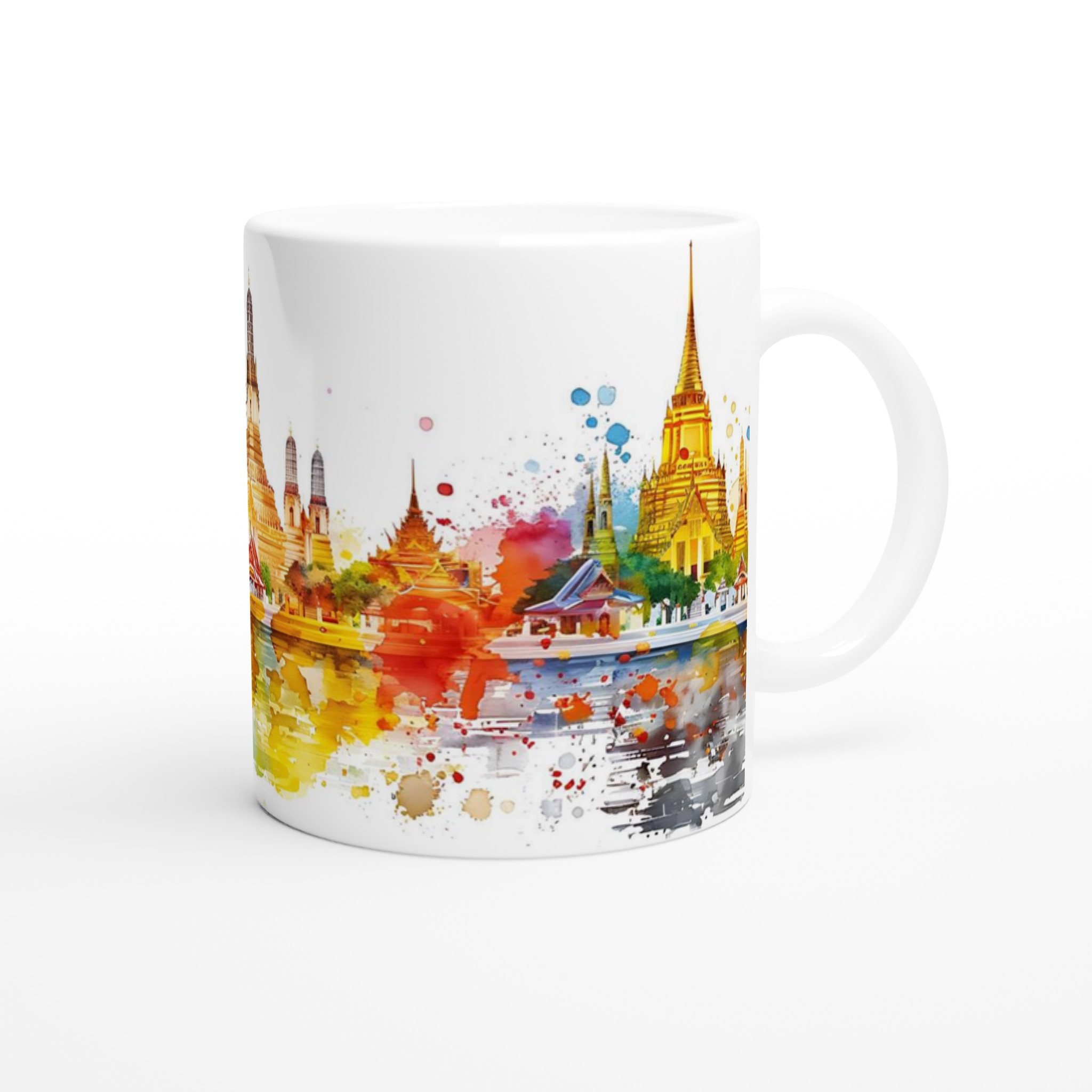 Bangkok Horizon akvarell keramikmugg – En färgexplosion av Thailands ikoniska tempel 9 d376eb27-d173-4c2f-bcc2-656794f4fae7