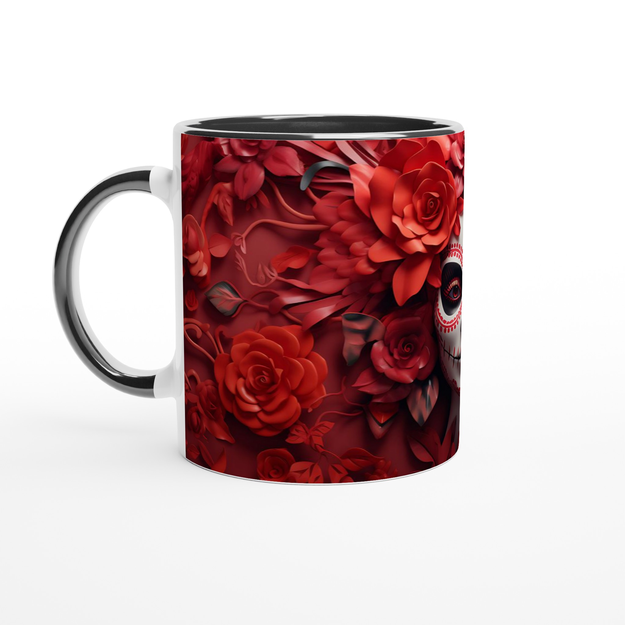 Dia de los Muertos Keramikmugg - Skalledesign med Röda Rosor, 11 oz 7 d38be431-ebc3-40a9-aa8f-28858e2880ce