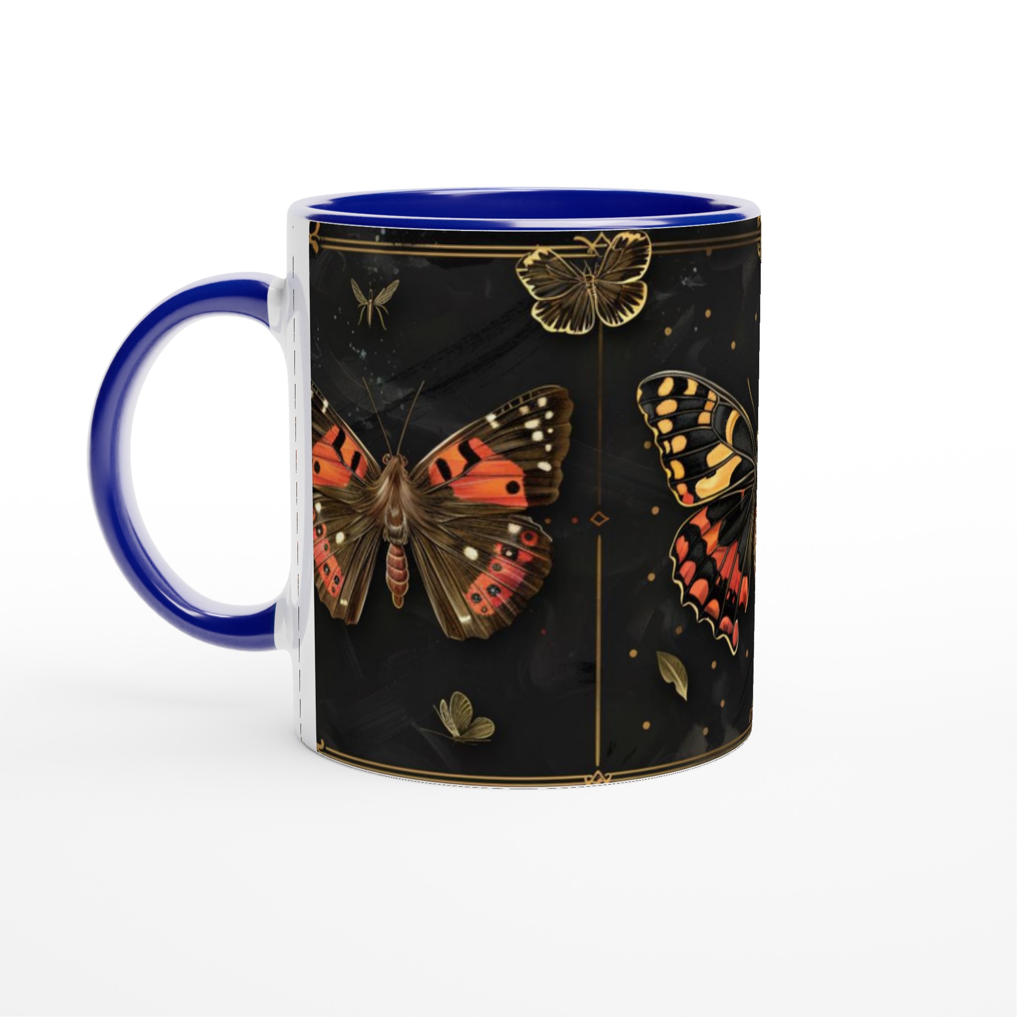 Vit 11oz keramisk mugg med elegant fjärilsdesign i sofistikerade färger 4 d4b557db-a45e-4b58-8f3f-5b02af0aa924