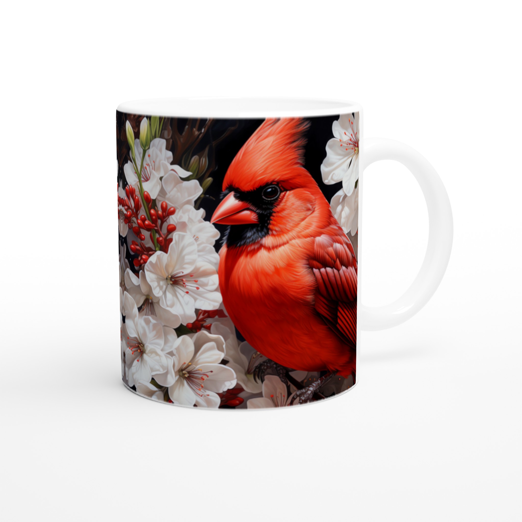Kardinalens Prakt: 11oz Keramisk Mugg med Vibrerande Fåglar och Blommor – Välj din Färg! 10 d52c70a0-9173-43c4-acbd-82c4d9da2591