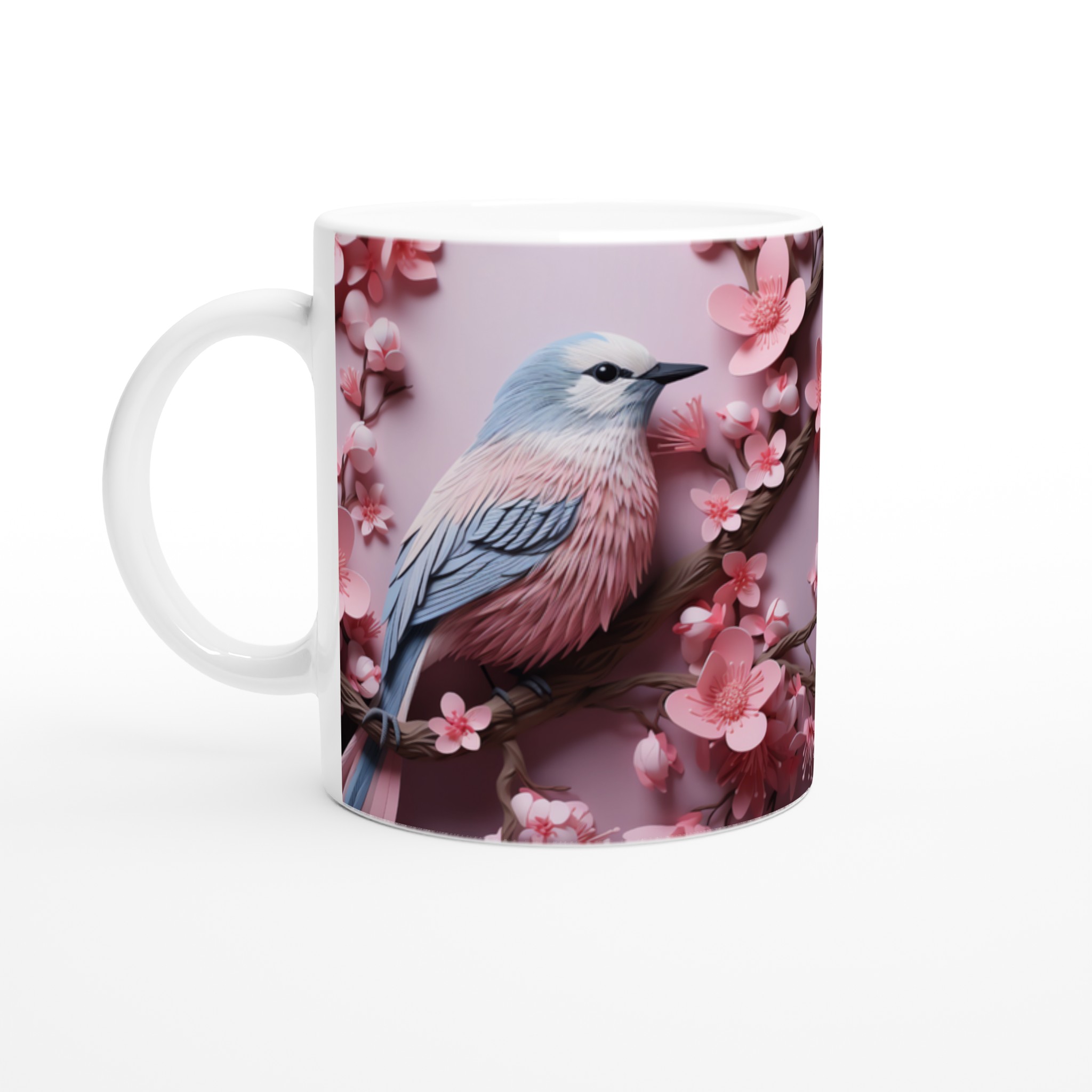 Körsbärsfågel Mugg – Keramisk 11oz Mugg med Drömsk Papperskonst och Vårinspirerade Färgval 1 d5423fc0-86a5-4dea-98e3-a183e1c2553b
