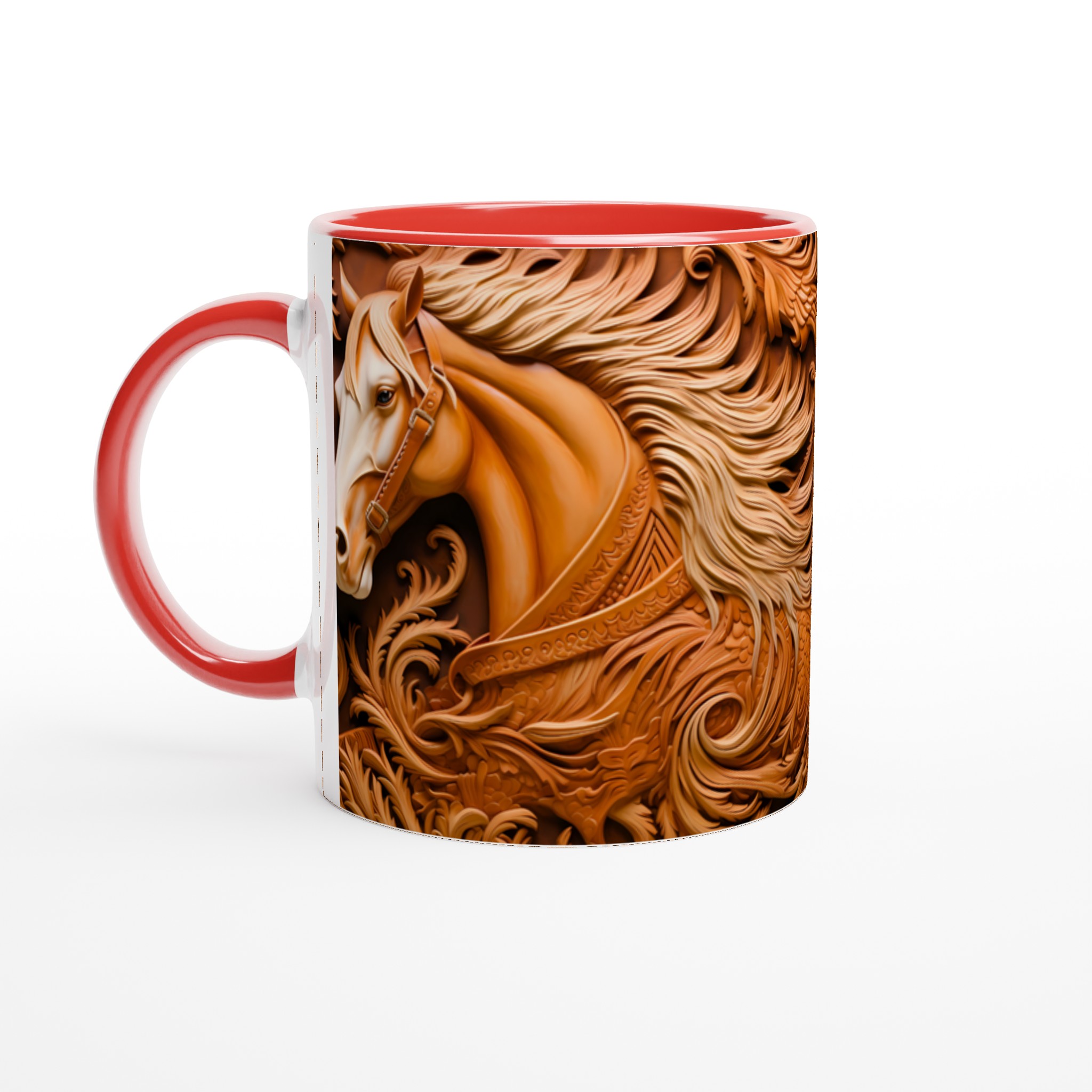 Majestätisk Träsnidad Hästdesign 11oz Keramikmugg – Rustik Charm i Valfri Färg 2 d5f00a21-1666-4b04-87c7-3ffe3f4f1b2b