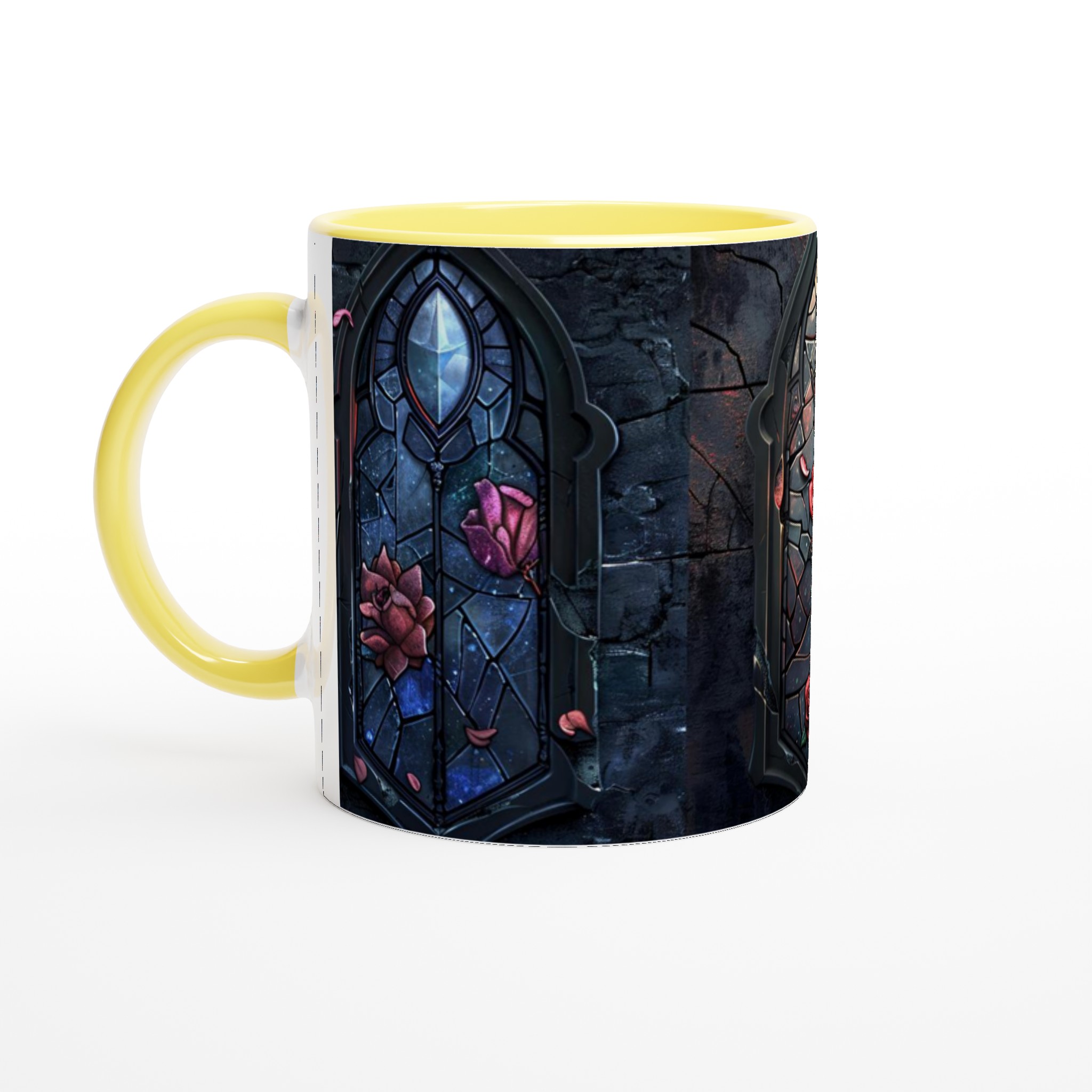 Vit 11oz keramisk mugg med dramatisk glasmålningsinspirerat motiv i flera färger 5 d61d9842-695d-4ddd-bcfe-26289ebd2793