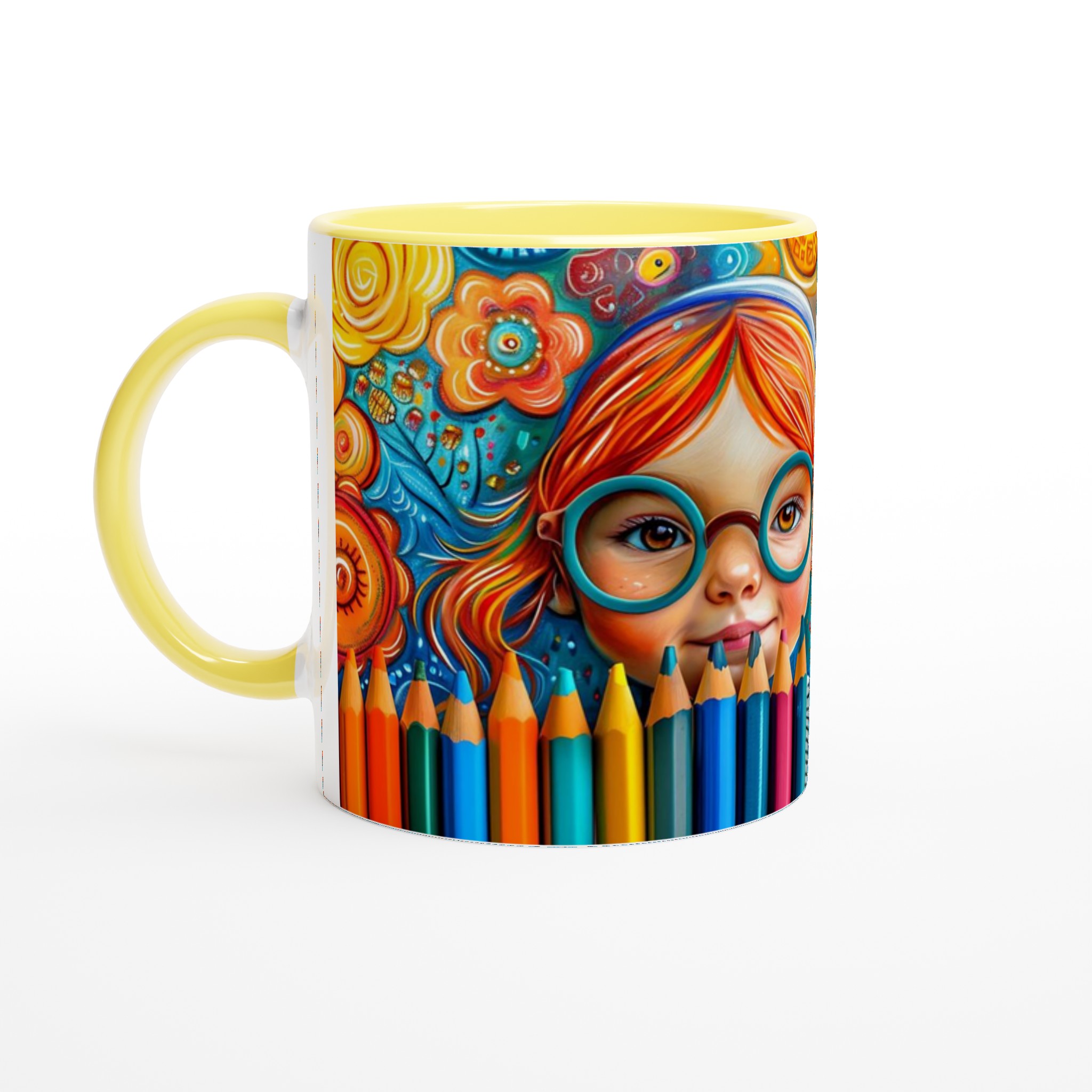 Konstnärlig Glädje Mugg – Vibrerande Design med Flicka & Pennor, 11oz Keramikmugg i Flera Färger 5 d64bbd83-3749-4cb3-afa0-db90e16c6ed9