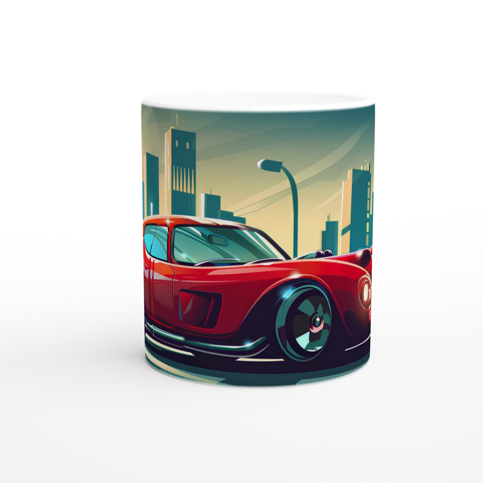 Red Racing Car Stadsbild Kaffemugg - Retro Sportbil Keramikmugg, 11oz 8 d81a3b95-e76e-4960-a8f0-22e543b4c0d2