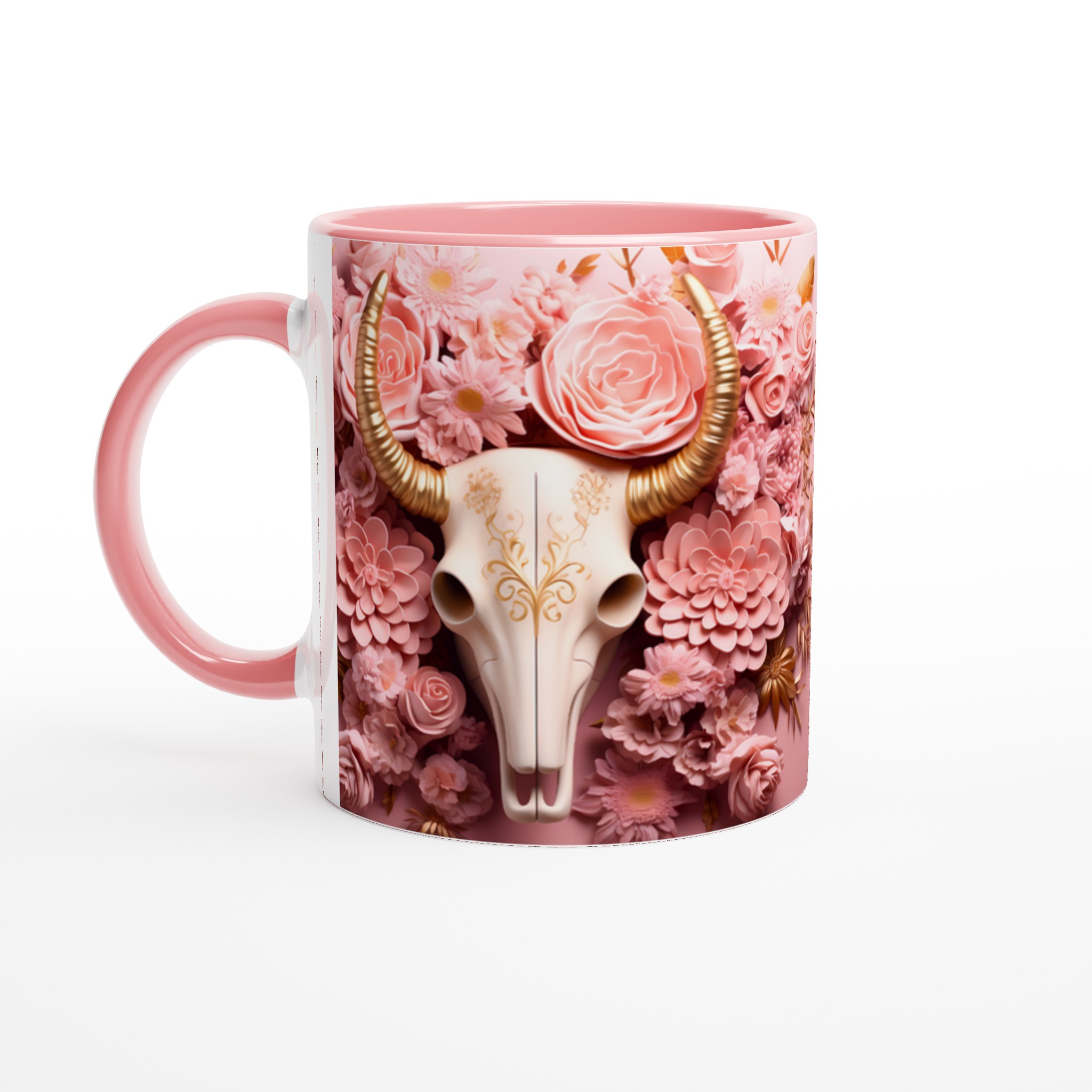Elegant Boho Chic Keramikmugg – Blommig Design med Skalle i Rosa och Guld – Välj din Färg! 6 d9166a7f-d7b6-4e10-83b8-d25055546bf5