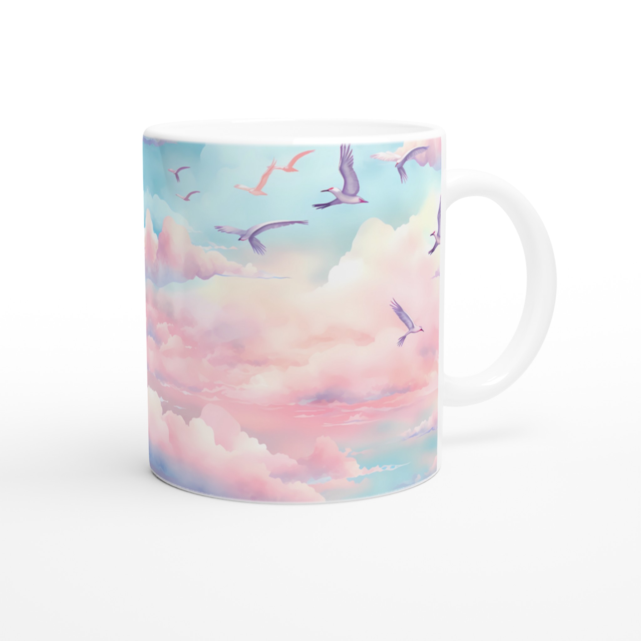 Magisk Himmel Kaffemugg - 11oz Keramisk Mugg med Drömska Moln & Flygande Fåglar i Pastelltoner 9 d93e4592-929e-41f9-8b9e-f04da7613064