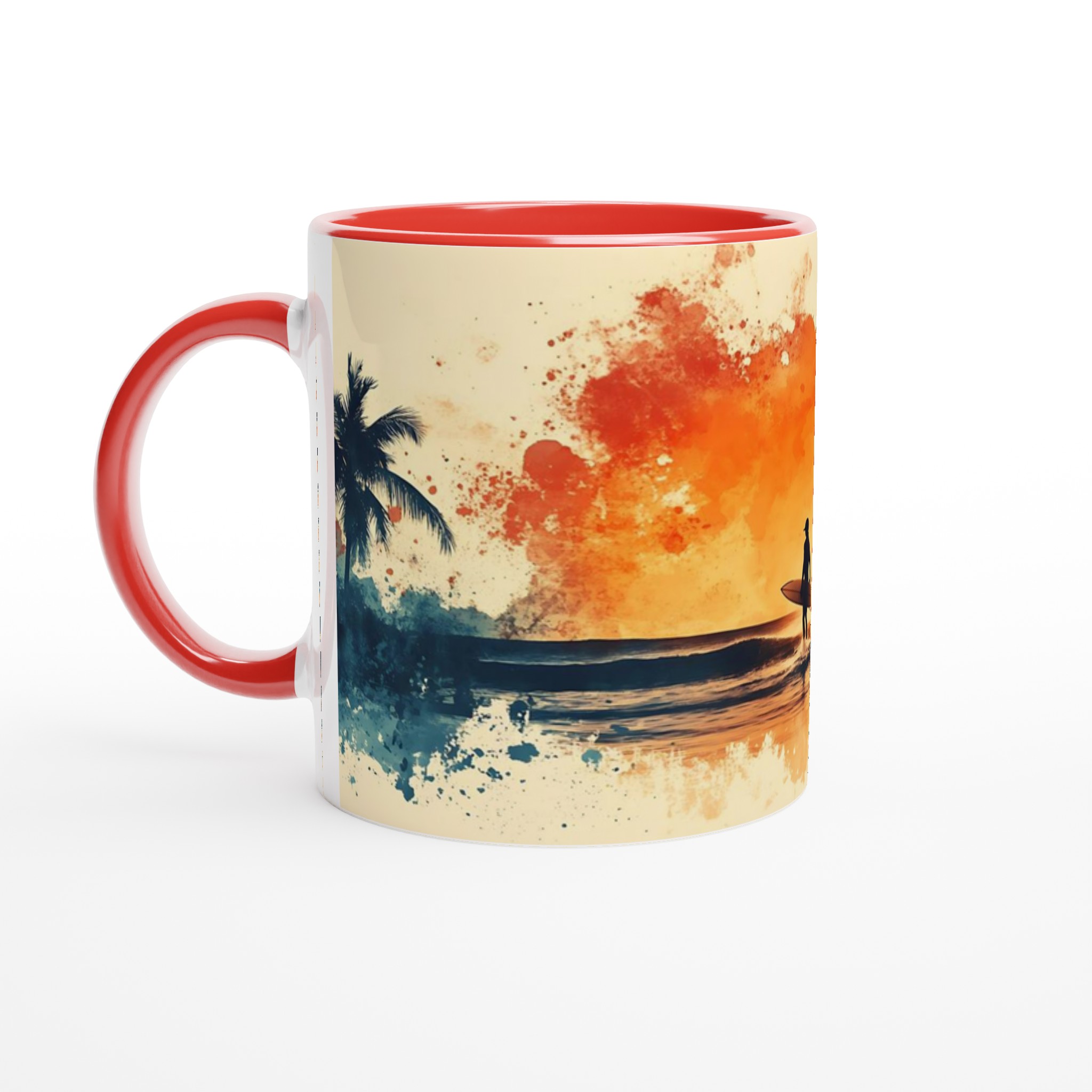 Tropisk Solnedgång Keramikmugg - 11oz Konstnärlig Surfmotiv i Vattenfärg, Välj Bland 7 Levande Färger! 5 d9909040-d62c-4e1e-bf16-1413135d6c35