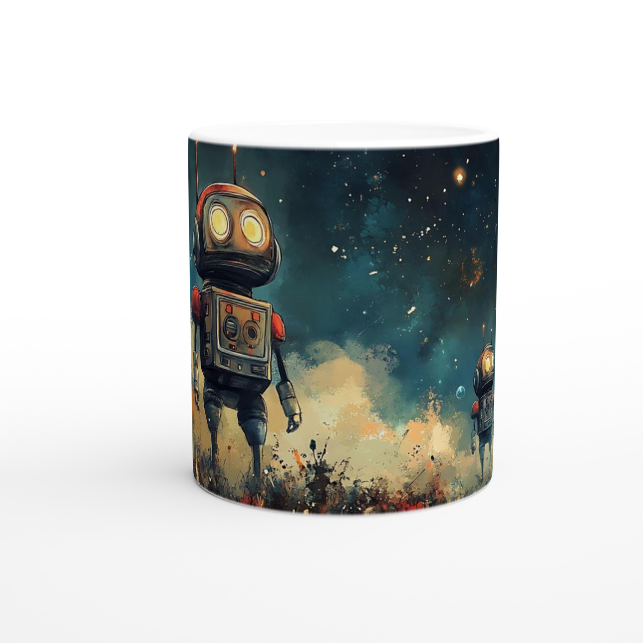 Retro Roboter Äventyr Mugg – Sci-Fi Konst Keramikmugg i ditt val av 7 färger 8 d99f5db1-e670-4cd8-af93-9cc9fd732dda