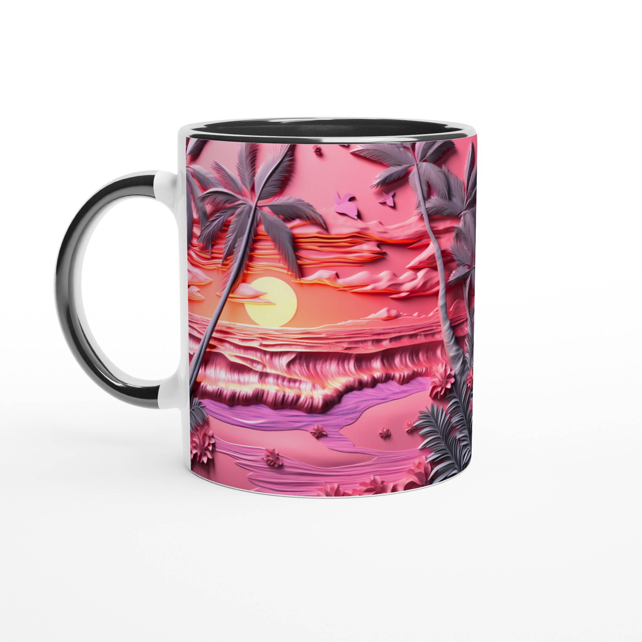 Tropisk Dröm Mugg – Solnedgång & Palmkant i Pop Art Rosa. Välj din färg! 7 d9a78bd9-7756-4372-9cd7-938071edfce7