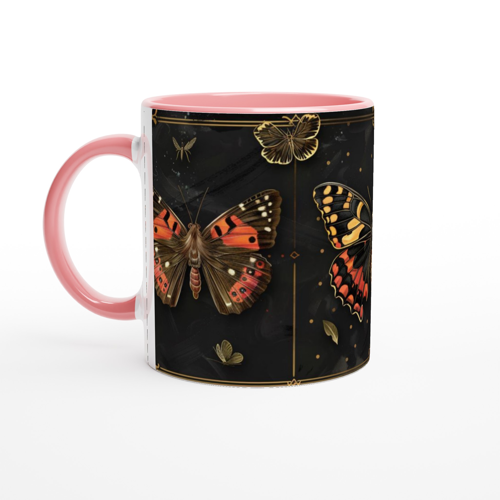 Vit 11oz keramisk mugg med elegant fjärilsdesign i sofistikerade färger 7 dafefcd6-5c82-433e-9a25-78616cd15784