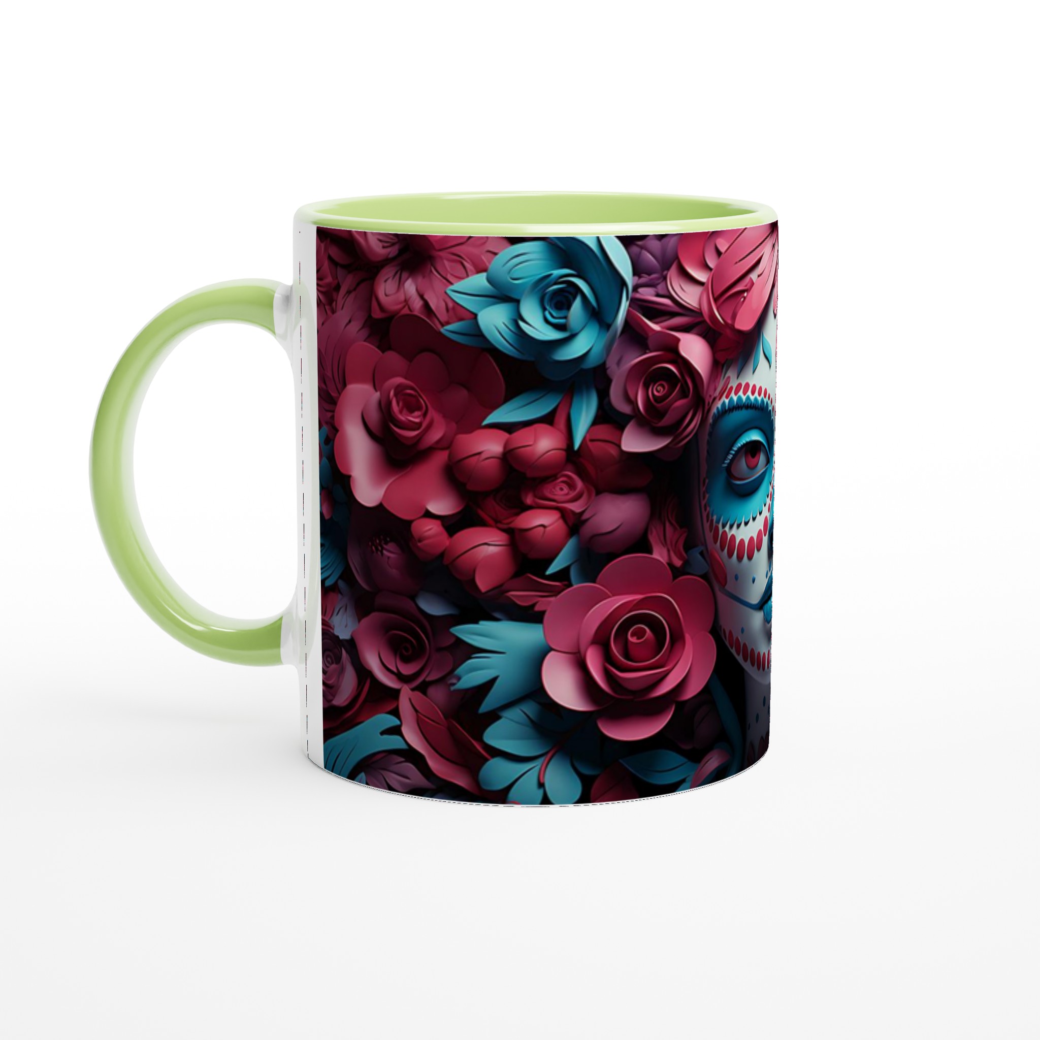 Sugar Skull Blommig 11oz Keramisk Mugg - Din unika Día de Muertos-inspirerade kaffestund i 7 färger! 3 dbe4db61-a74d-42d8-aeb9-911e6dc26959