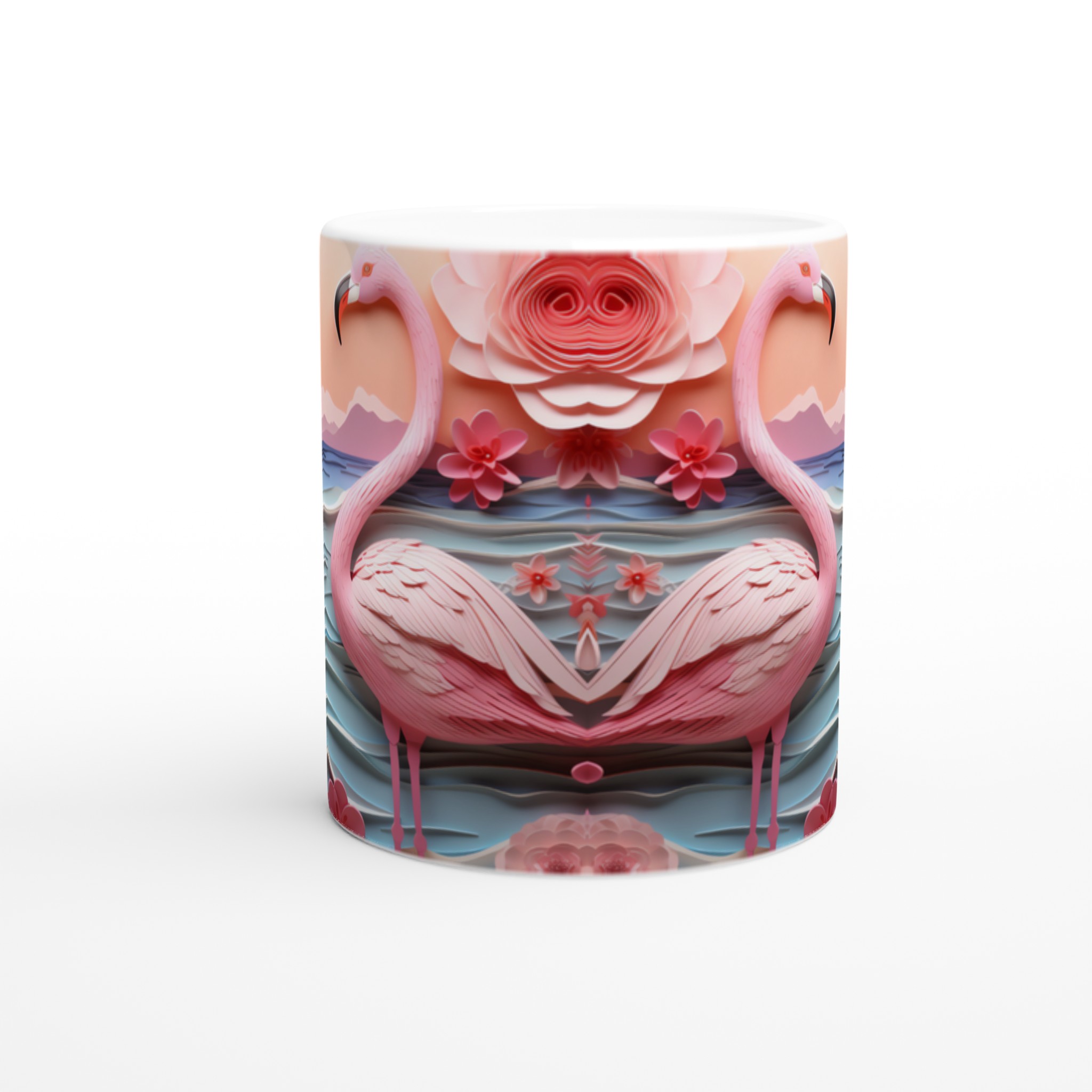 Flamingo Paradise 11oz Keramisk Mugg – Drömsk Design i Papperskonst Stil 8 dbee764d-f6a5-482a-ae18-898303c7fee3