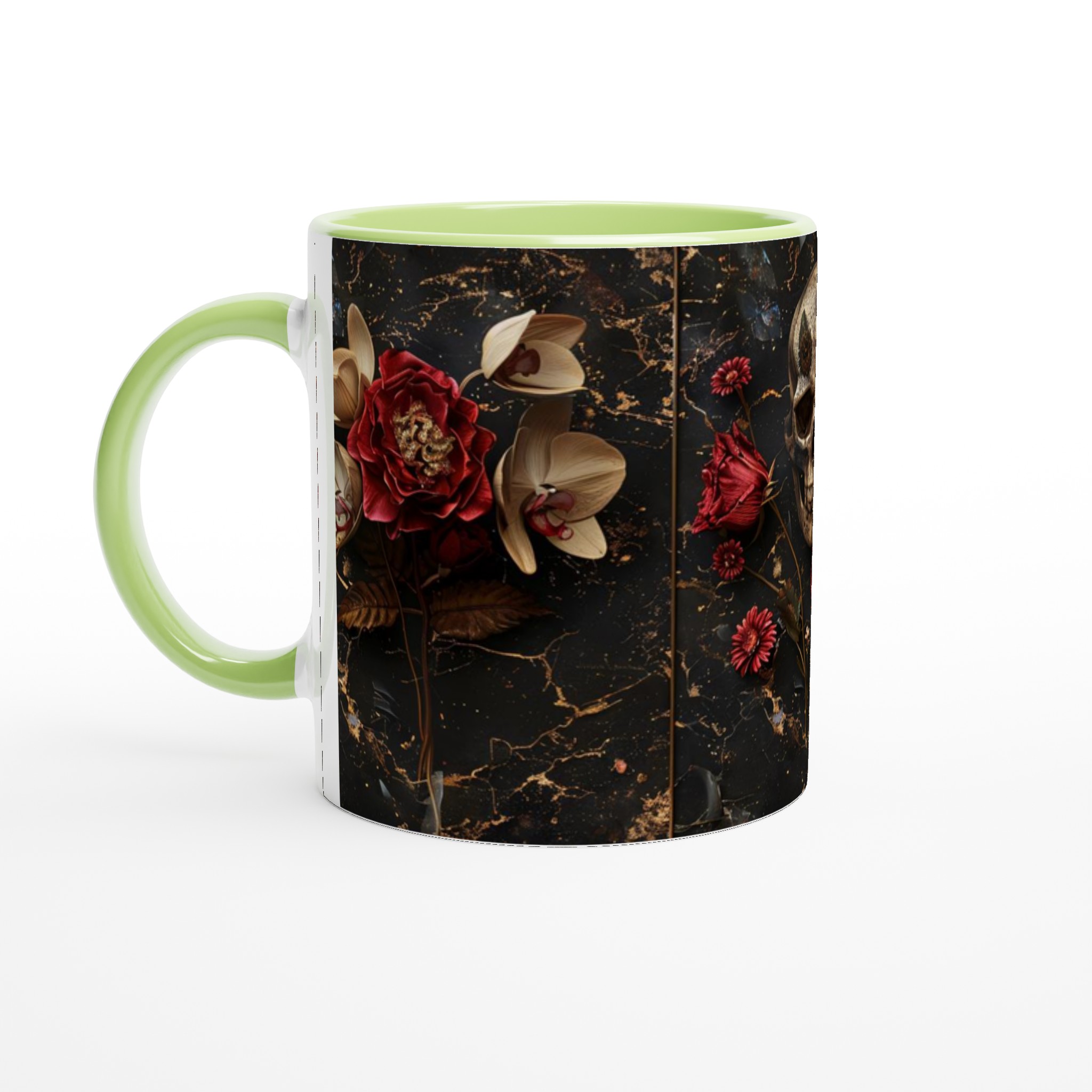 Mystisk Mörk Elegans 11oz Keramisk Mugg – Dödskalle, Blommor & Guldaccenter i Välj Din Färg 3 dc50b31e-9ae0-4266-947d-f91ec571444d