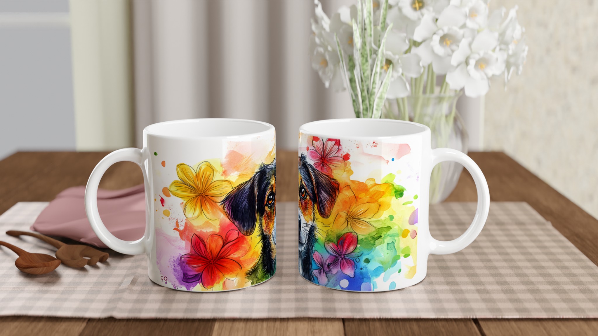 Färgsprakande Valp Akvarell Mugg – 11oz Keramisk Kaffekopp i Valfri Färg 10 dca86641-2778-4d55-8adb-4b0e2c68186f