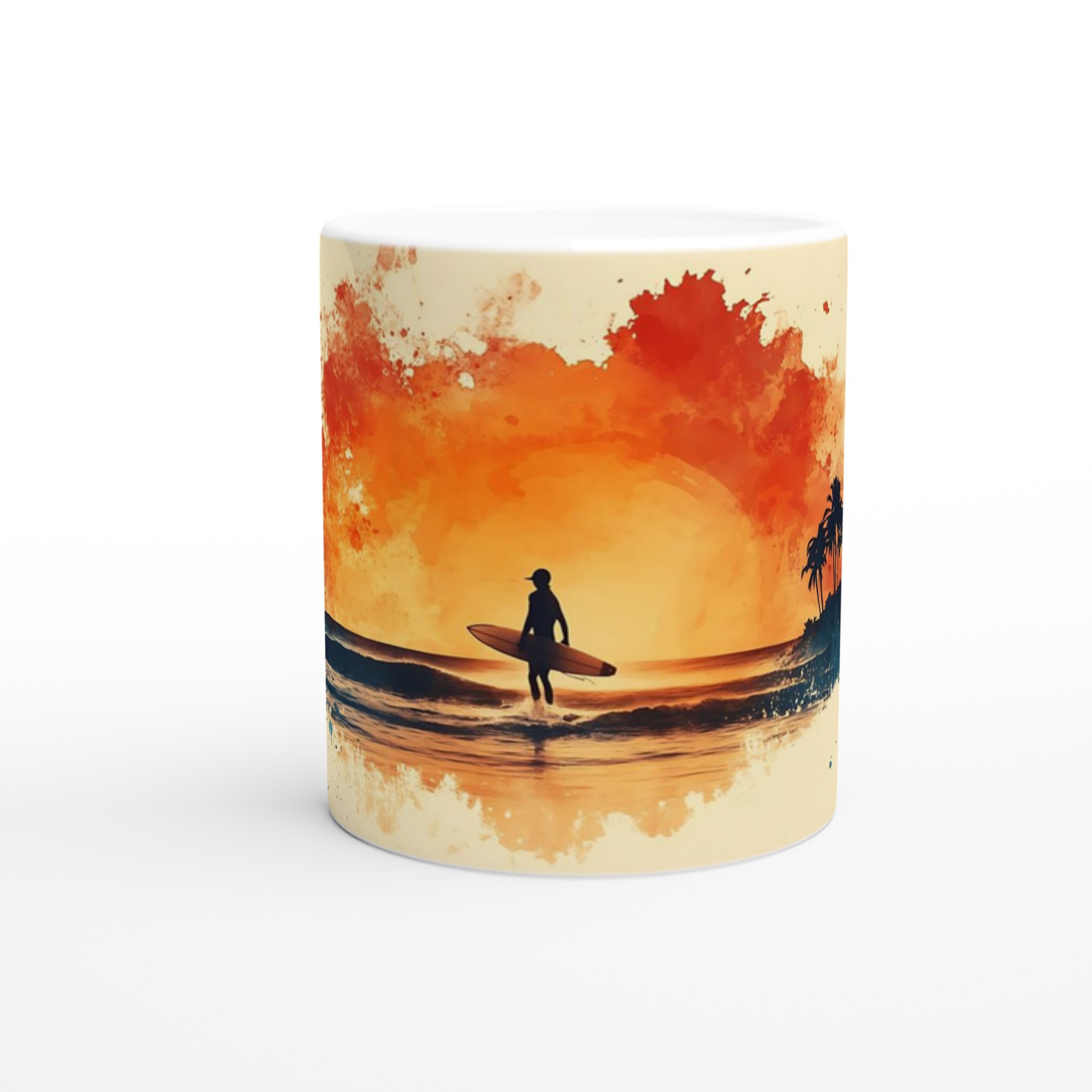 Tropisk Solnedgång Keramikmugg - 11oz Konstnärlig Surfmotiv i Vattenfärg, Välj Bland 7 Levande Färger! 8 dd622ab5-7bc0-48bb-90cc-351a51d7b4d5