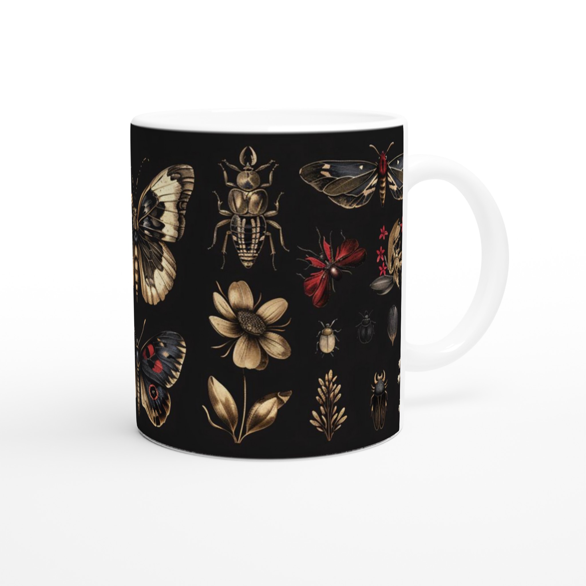 Förförisk Svart Keramikmugg med Mystiska Insekter och Röda Blommor 9 dd973f6a-29c8-4ae6-8eac-cd638482f519
