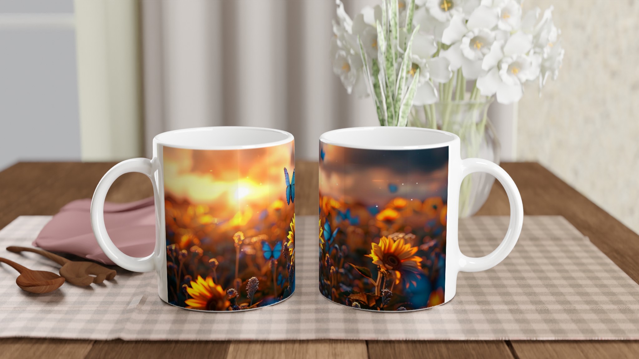 Solnedgångsdrömmar: Färgstark 11oz Keramisk Mugg med Solrosor & Fjärilar 10 ddb9421e-c91d-4c42-b690-b2f3da1f8370