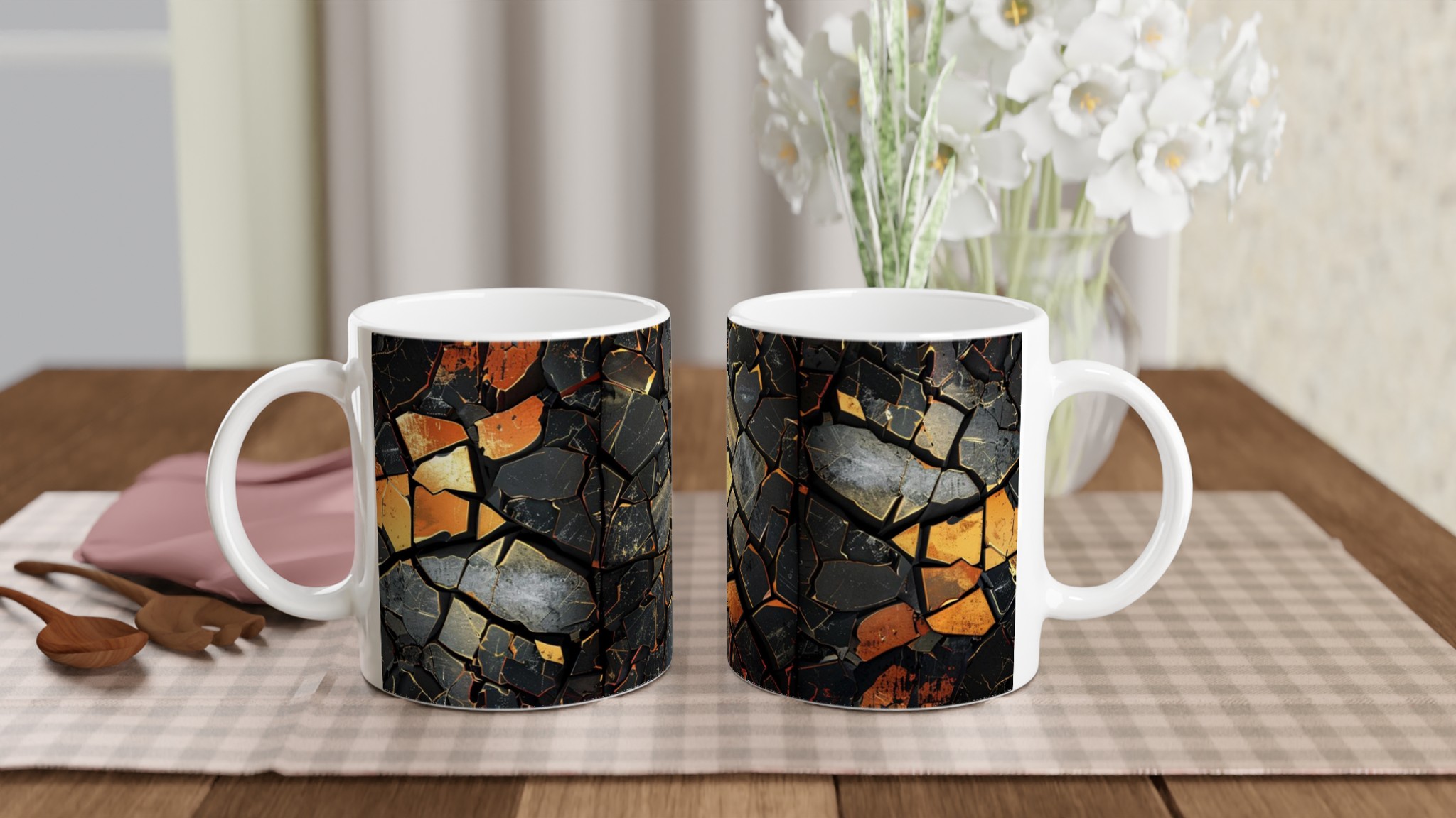 Vit 11oz keramisk mugg med exklusivt svart och guldmönster – välj bland sju keramikfärger 10 ddbd978a-0c26-499e-95ce-469b5df81989