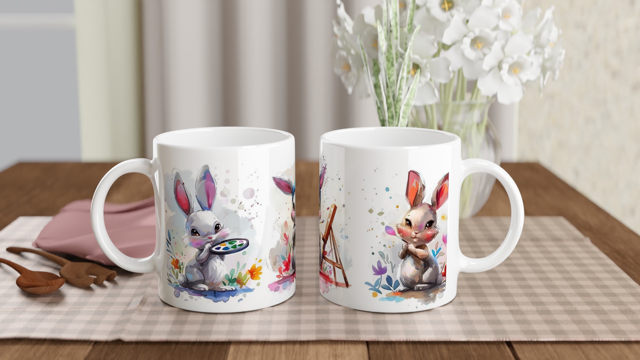 Konstnärliga Kaniner Keramikmugg – Charmig Akvarelldesign för Kaffe & Te i Flera Färger 10 de10a1af-e414-4d8e-a43c-c8fefbde9422