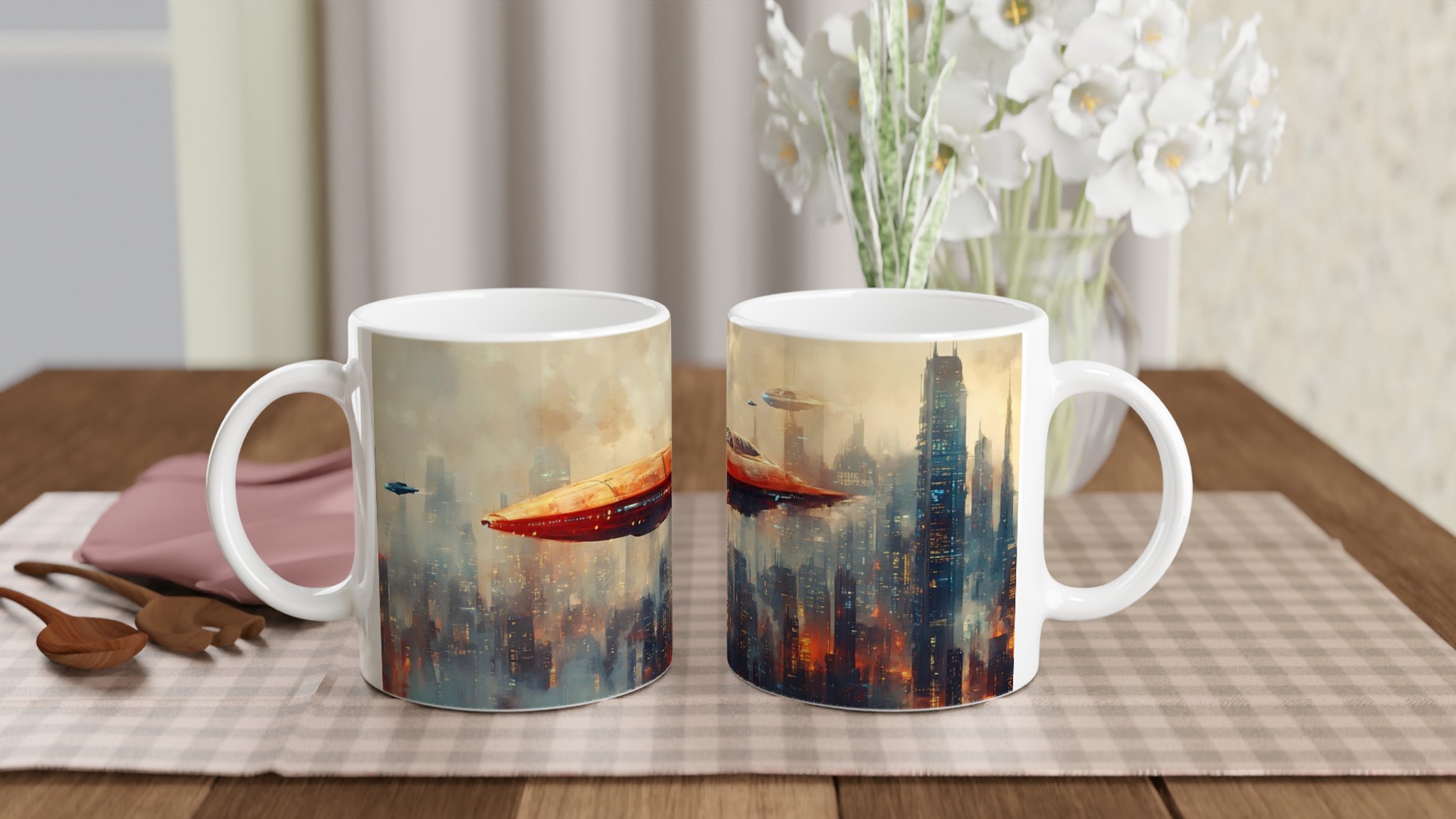 Futuristisk Stad Mugg - Sci-Fi Flygande Farkoster & Stadsbild Konst på 11oz Keramik 10 de57c2da-1634-4d51-8fa3-d75485166201