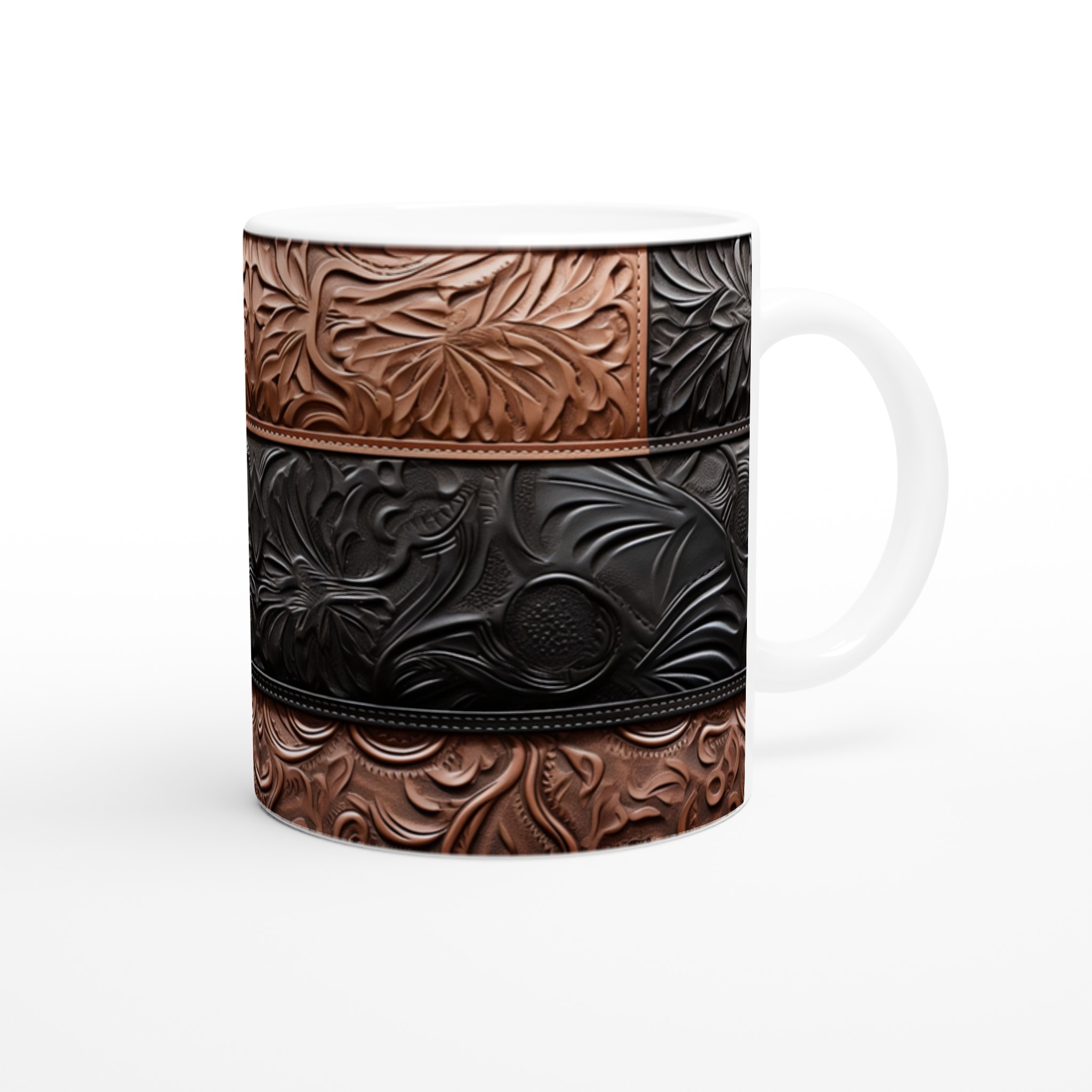 Mugg i präglat läderlook – Robust 11 oz keramikmugg i rustik design, perfekt för hem & kontor 9 de79f77b-b072-4c16-b752-d506c5614785