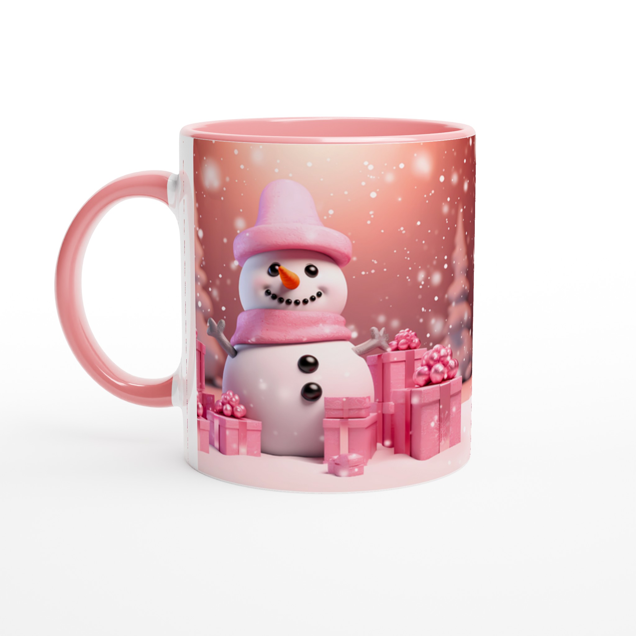 Mysig Vintermugg: Rosa Snögubbe & Presenter – 11oz Keramikmugg för Julglädje och Färgstarka Tryck! 6 de92911e-5399-4b97-bacc-905079d8af63