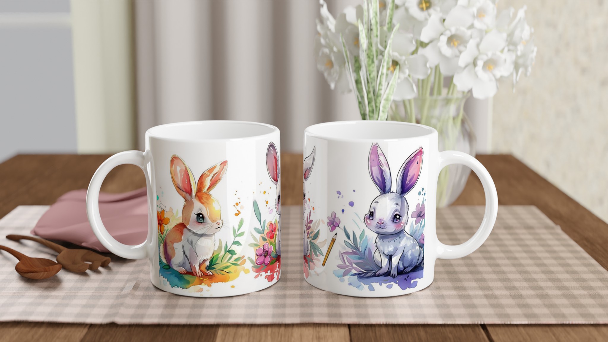 Söta Akvarell Kanin Mugg – Personlig 11oz Keramisk Mugg för Kaffe & Te i Flera Färger 11 debb89f1-871a-4889-9486-561ecbd1fc8e