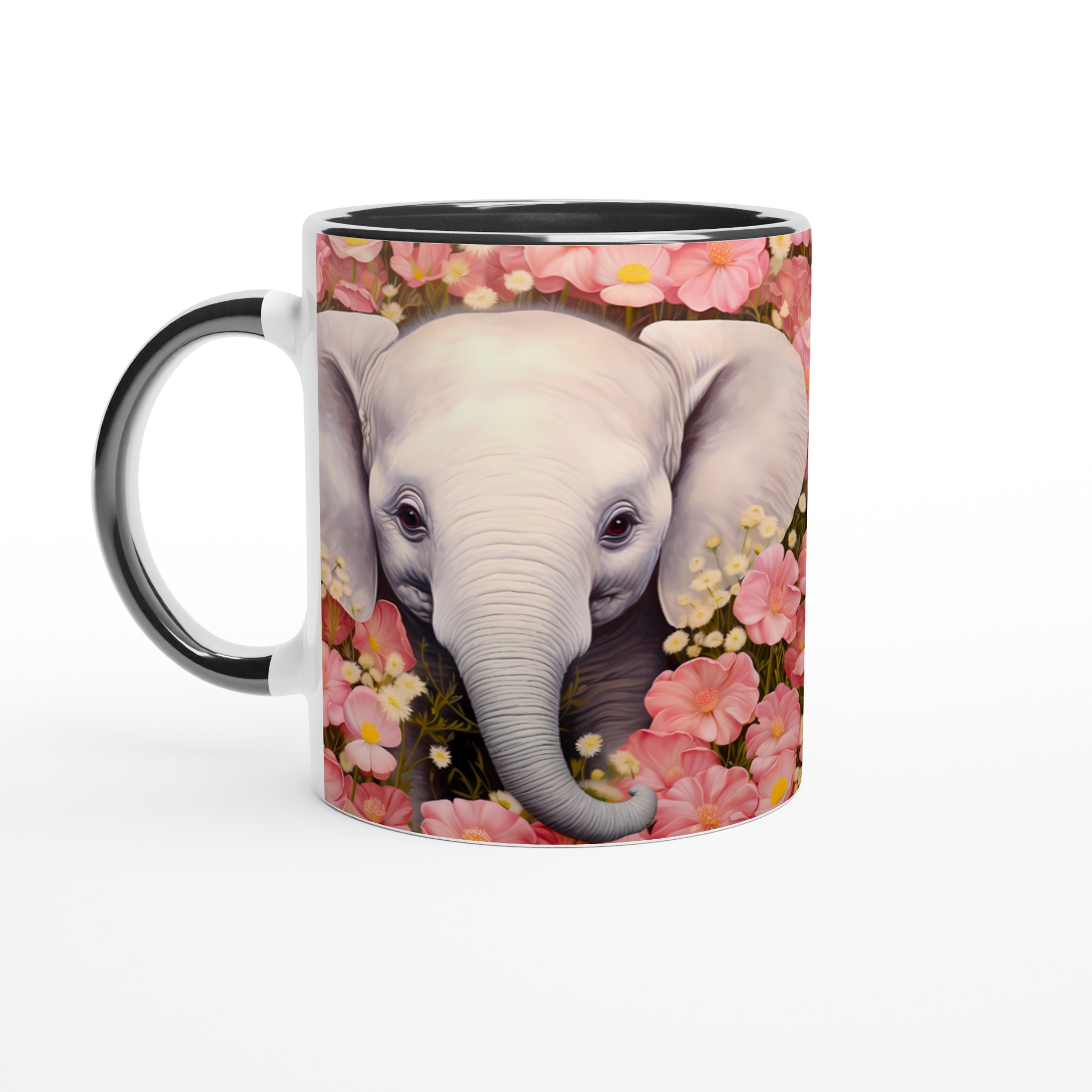 Söt Elefant Bland Rosa Blommor – 11oz Keramikmugg i ditt val av färg 7 df798952-1ba9-454b-9467-bf373d9709be
