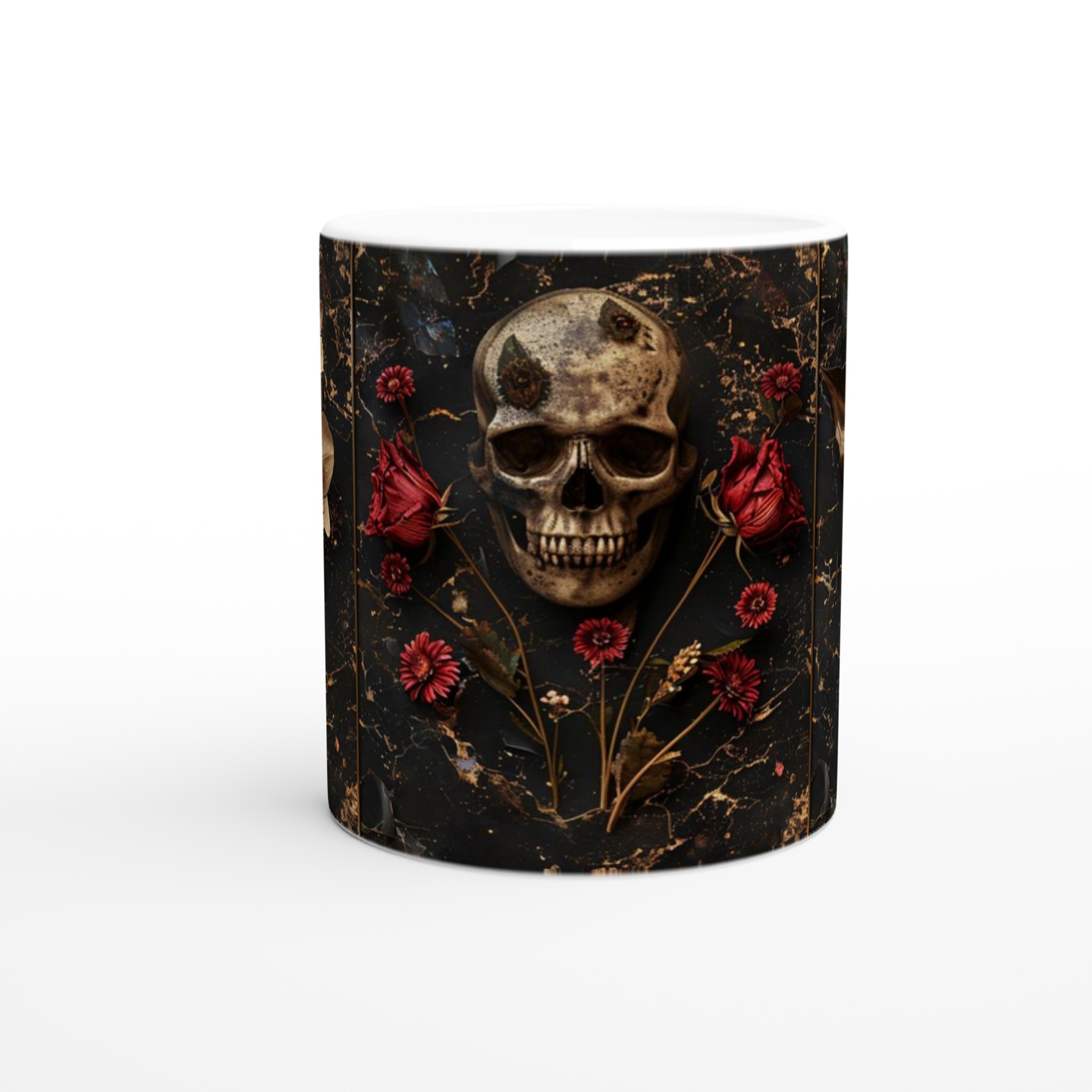 Mystisk Mörk Elegans 11oz Keramisk Mugg – Dödskalle, Blommor & Guldaccenter i Välj Din Färg 8 e03788d9-eab0-4e90-9a92-da7d543ebd51