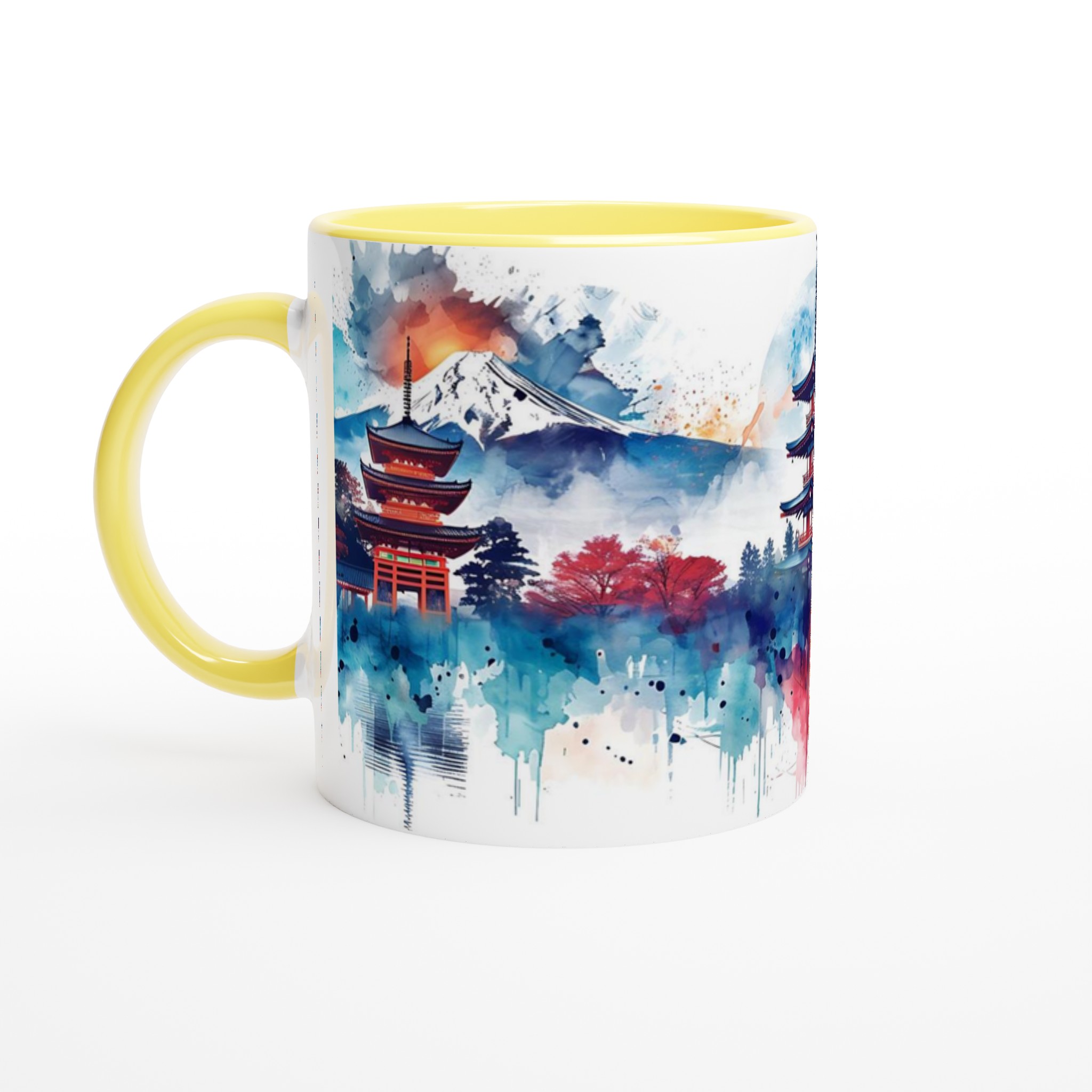 Japansk Akvarell Konst Mugg - Livfull Pagoda & Berg Design 11oz Keramisk Mugg 5 e06b608b-9929-4ec3-825f-3fd2189ee136