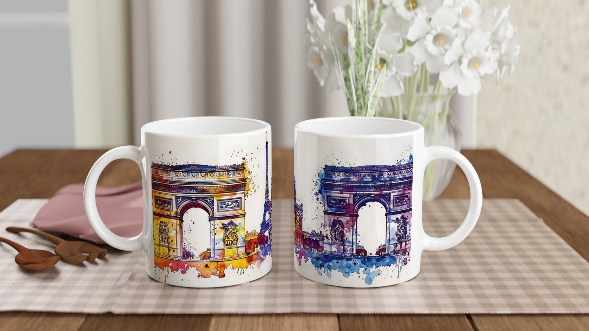 Paris Akvarell Stadssiluett Mugg - Konstnärlig Kaffekopp med Ikoniska Landmärken 10 e095f598-885f-4f13-ba89-47447a81d0ea