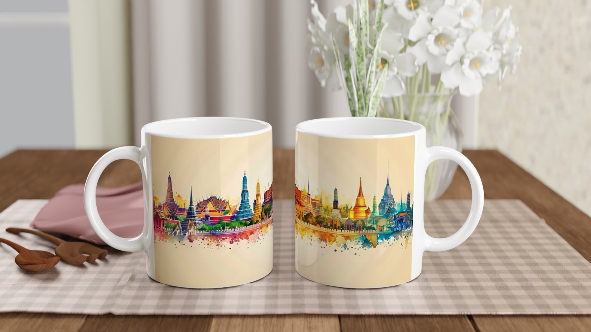 Bangkok Skyline Akvarell Mugg – Färgstark Keramikmugg, Välj bland 7 Livliga Färger 10 e0d9e74c-8503-4abe-98ec-ee974a4b0594