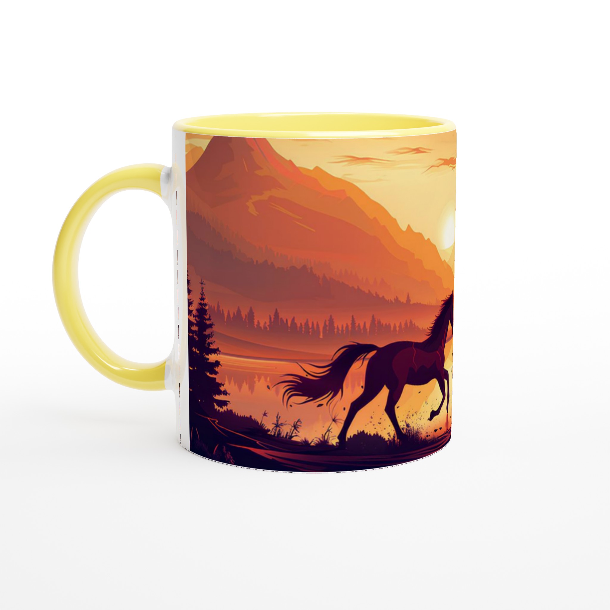 Vildhäst vid Solnedgång Keramisk Mugg - 11oz Konstnärlig Design i Ditt Val av Färg 5 e12deca5-f33d-42b3-b140-77408e1956ad