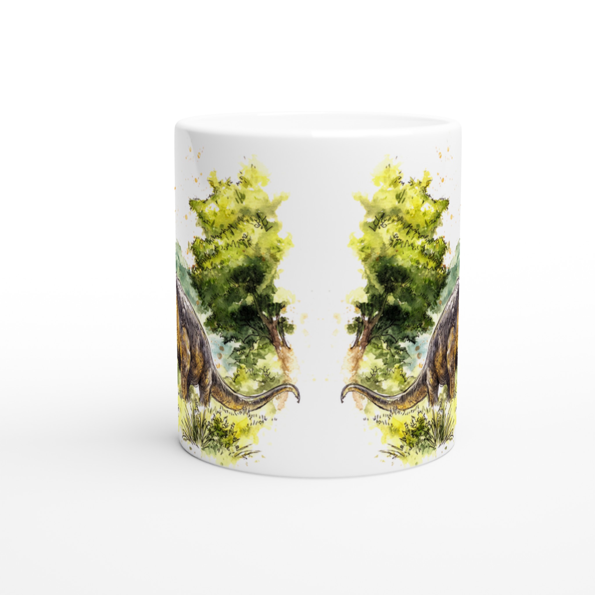 Dinosaurie Vattenfärg Mugg - Brachiosaurus i Grönt Landskap | 11oz Keramikmugg i Valfri Färg 8 e171de38-d95e-4368-9ab7-96af0ab83467