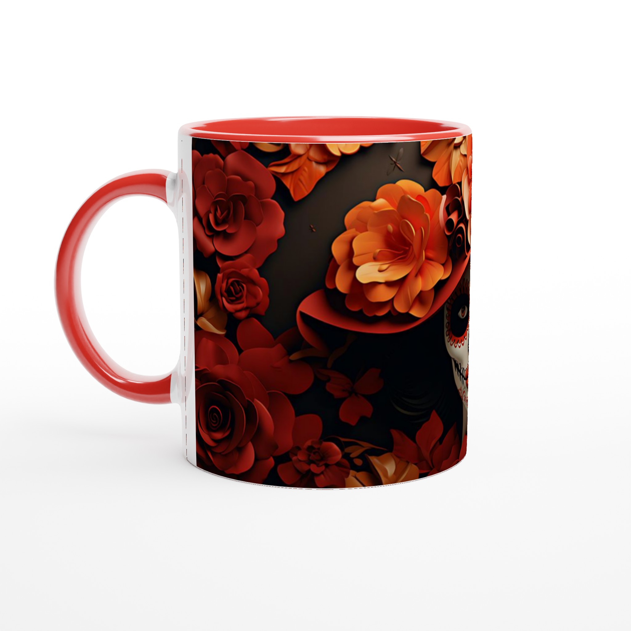 Fiesta Floral Keramikmugg - Skallmönster med Röda & Orangea Blommor, 11oz – Välj bland 7 Färgstarka Muggar! 2 e203bb34-a561-40a5-aade-06065628aa93