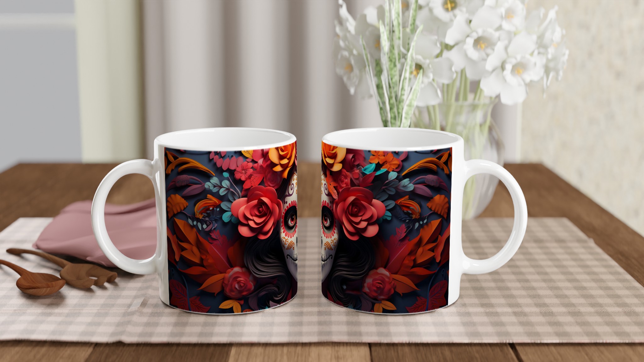 Sugar Skull Blommig Keramisk Mugg – Fira Livet i Levande Färg, 11 oz 10 e251dc02-ed5f-49ad-9ec4-0818359eea00