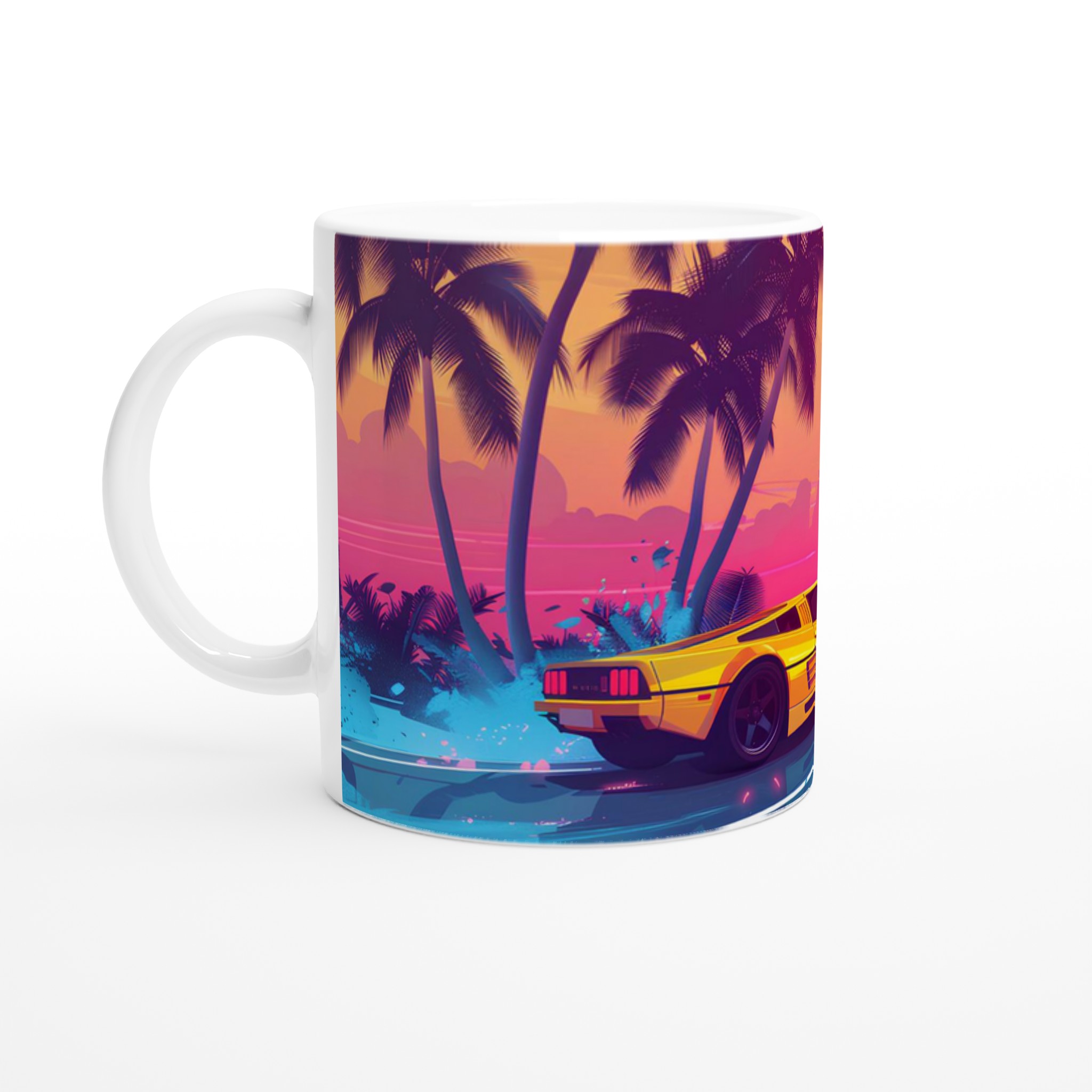 Neon Sunset Retro Sportbil Mugg – 80-tals Estetik i Vit Keramik, Välj Din Färg! 1 e2c0a348-b860-4308-a292-9d6abb540734