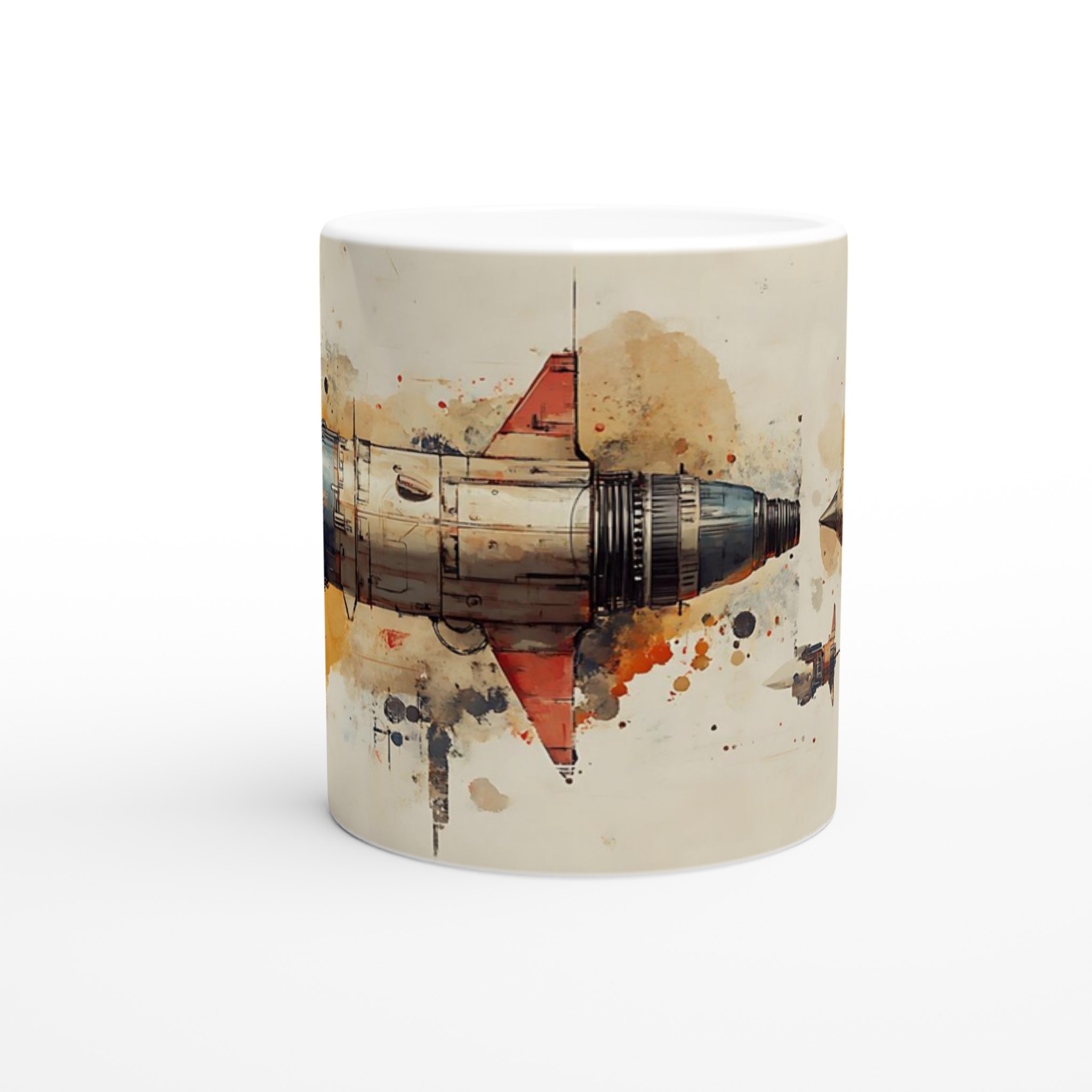 Retro Rymdskepp Keramisk Mugg – Konstnärlig Akvarellstil för Din Favoritdryck, Välj Bland Flera Färger 8 e2cc3005-d3d2-4f22-9890-8720cccd8bc0