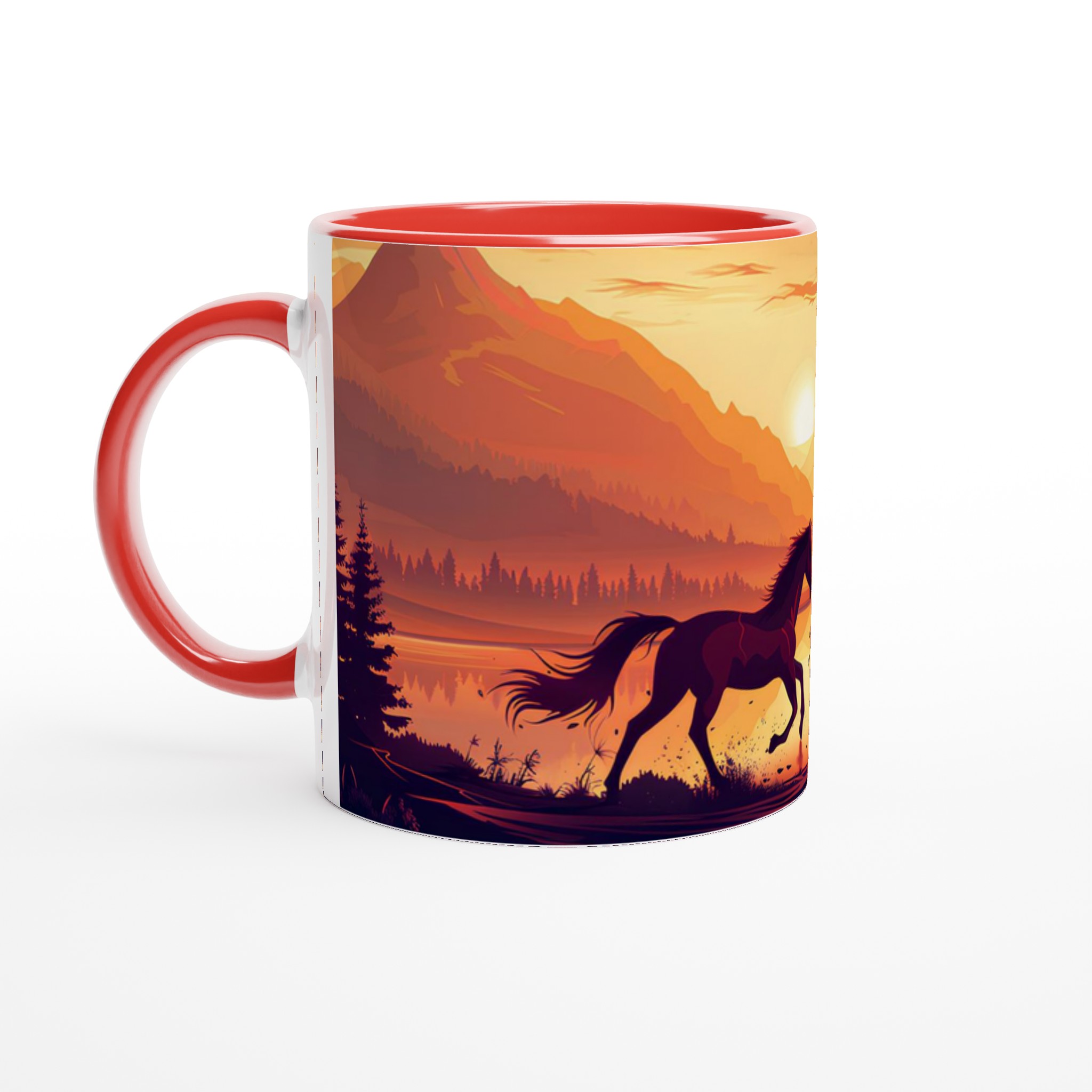 Vildhäst vid Solnedgång Keramisk Mugg - 11oz Konstnärlig Design i Ditt Val av Färg 2 e2e2ca3f-9ea9-46b8-a5f8-9d54ee49daf5